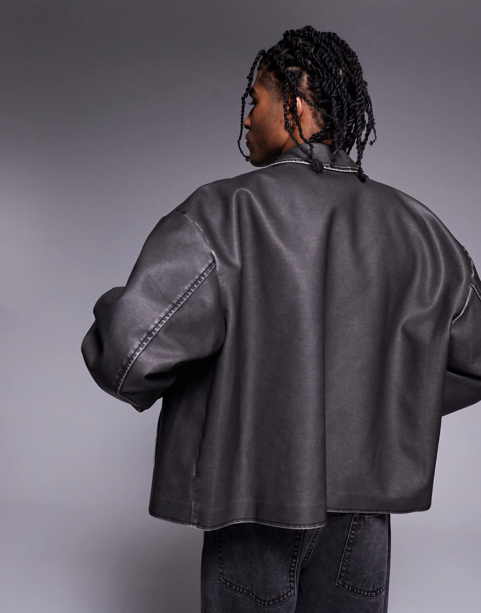 ASOS DESIGN faux leather jacket in black wash - ASOS Sample Sale