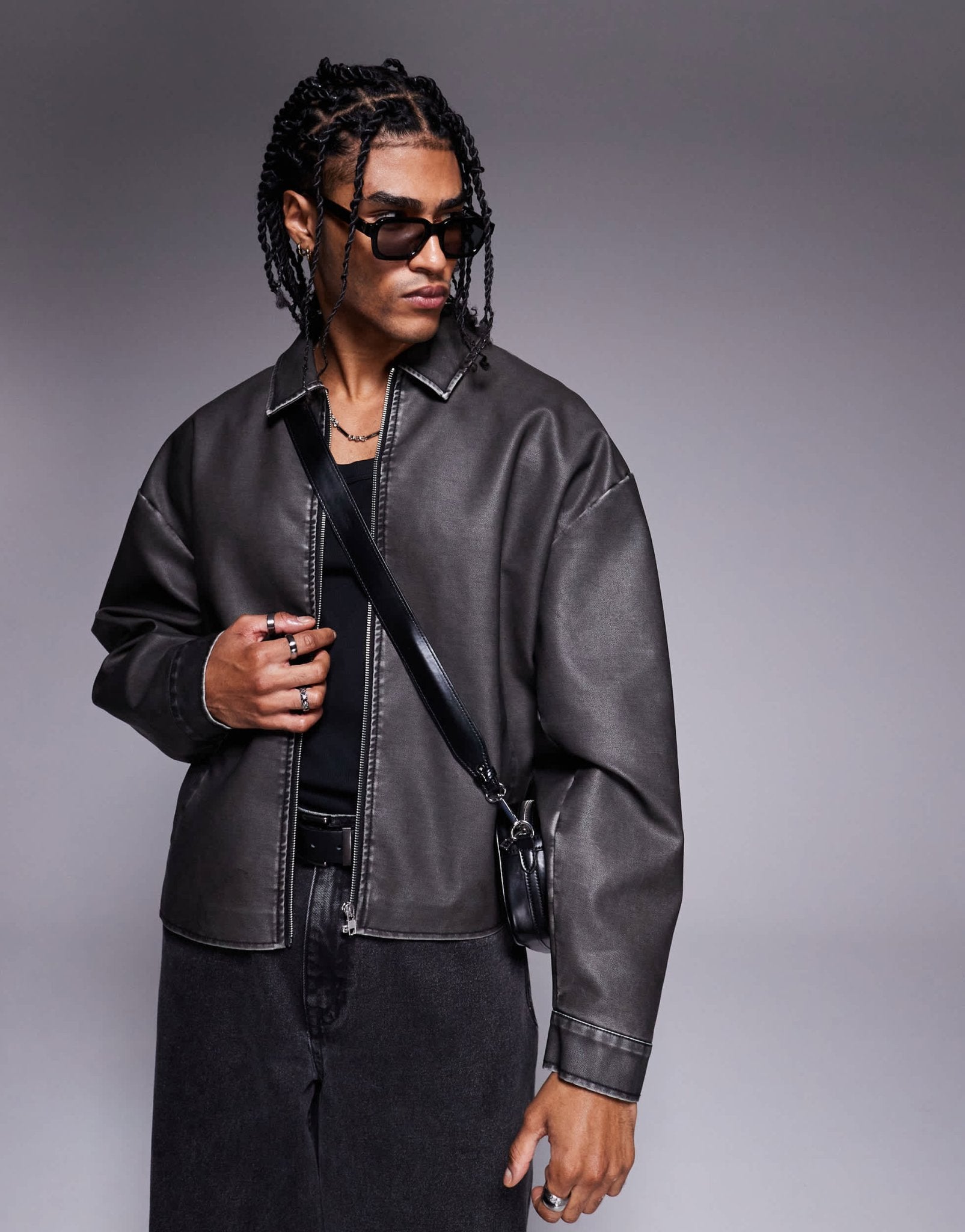 ASOS DESIGN faux leather jacket in black wash - ASOS Sample Sale