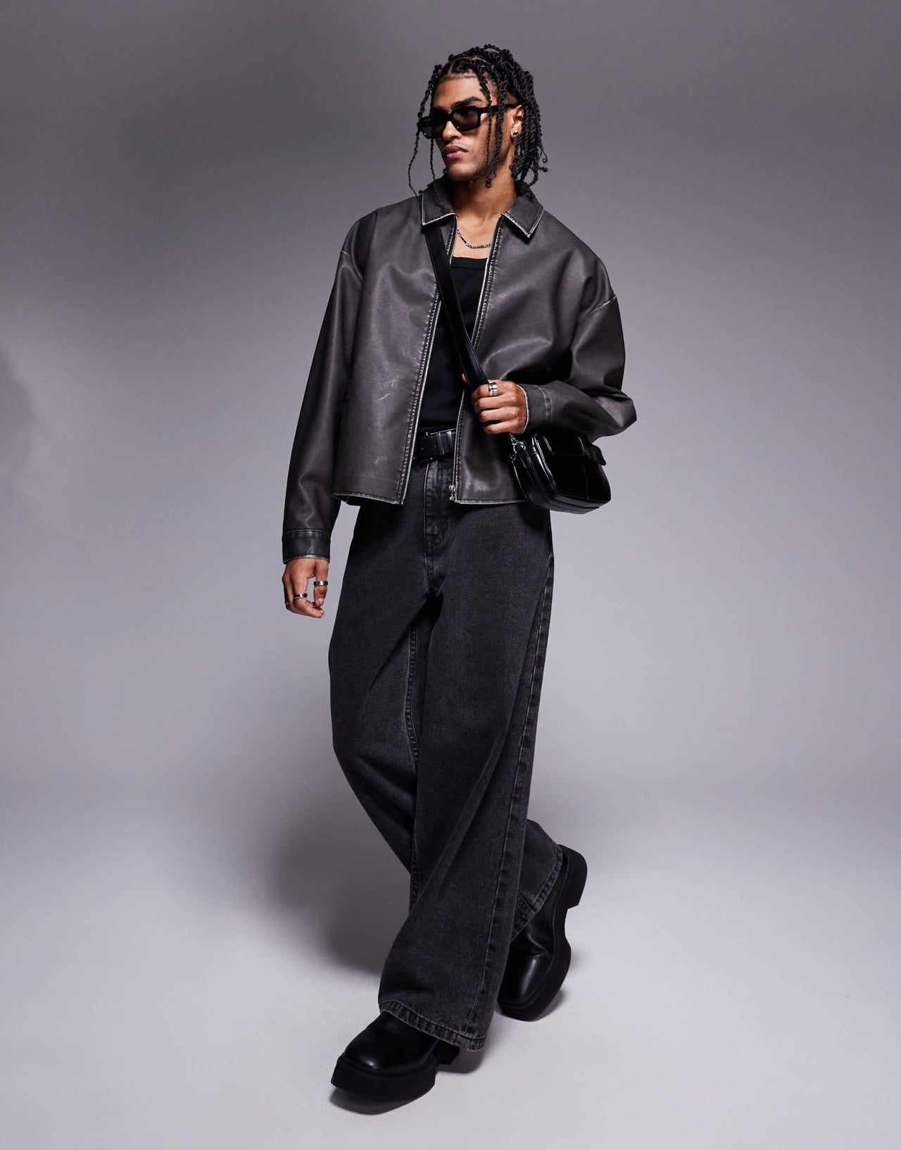 ASOS DESIGN faux leather jacket in black wash - ASOS Sample Sale