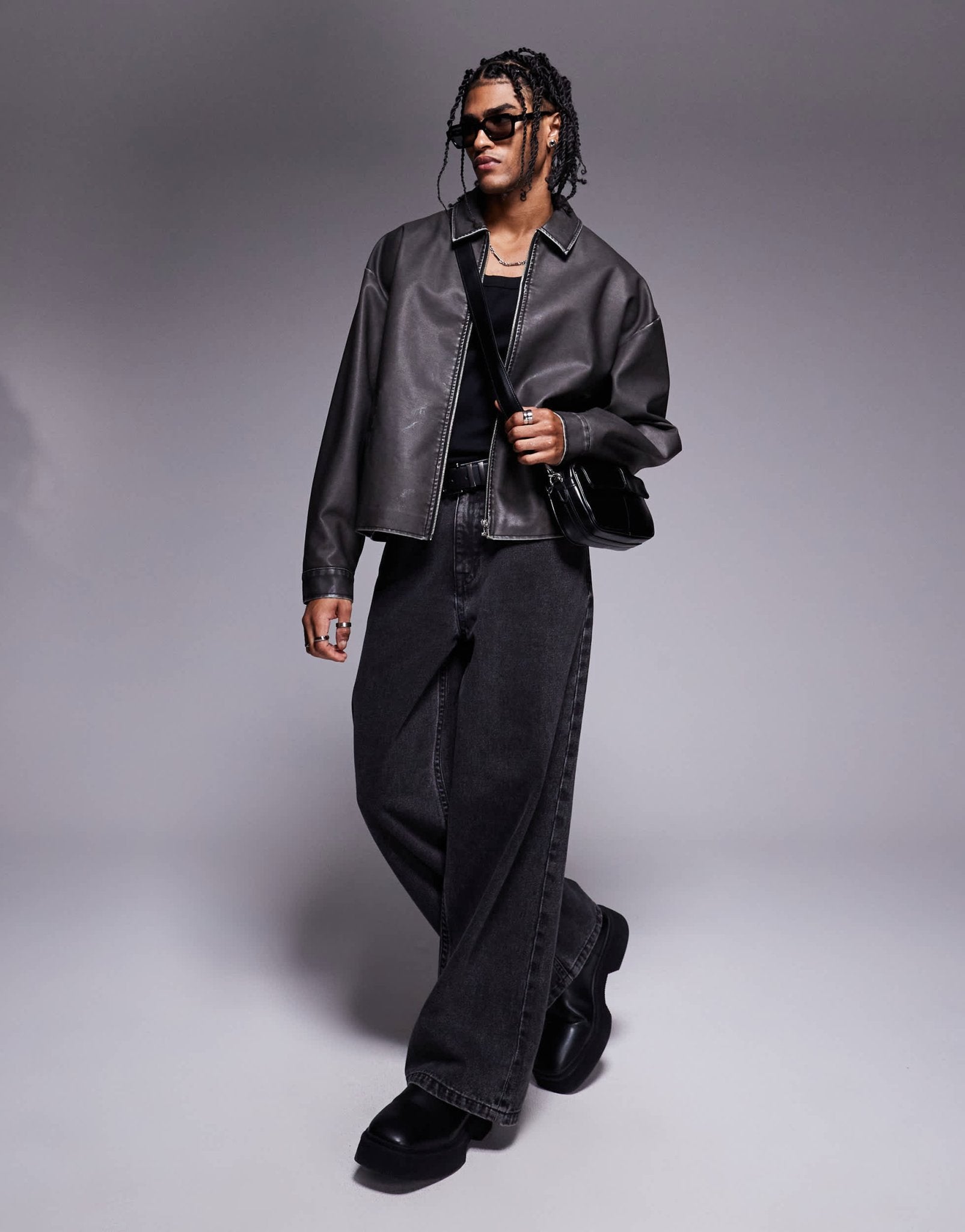 ASOS DESIGN faux leather jacket in black wash - ASOS Sample Sale