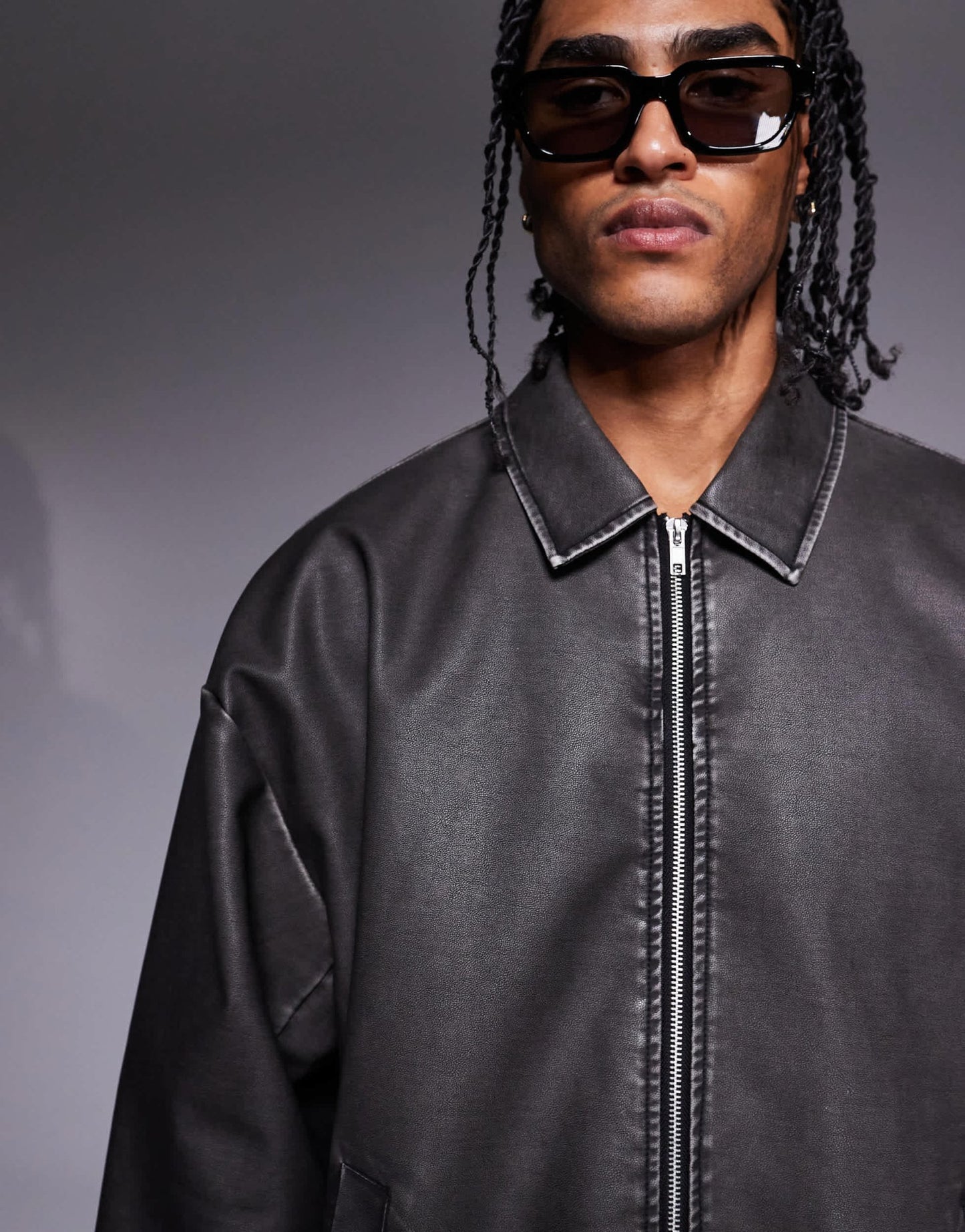 ASOS DESIGN faux leather jacket in black wash - ASOS Sample Sale