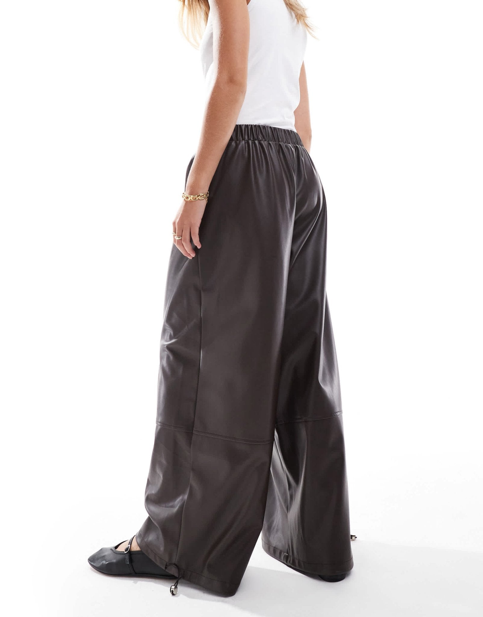 ASOS DESIGN faux leather oversized volume trousers in chocolate - ASOS Sample Sale