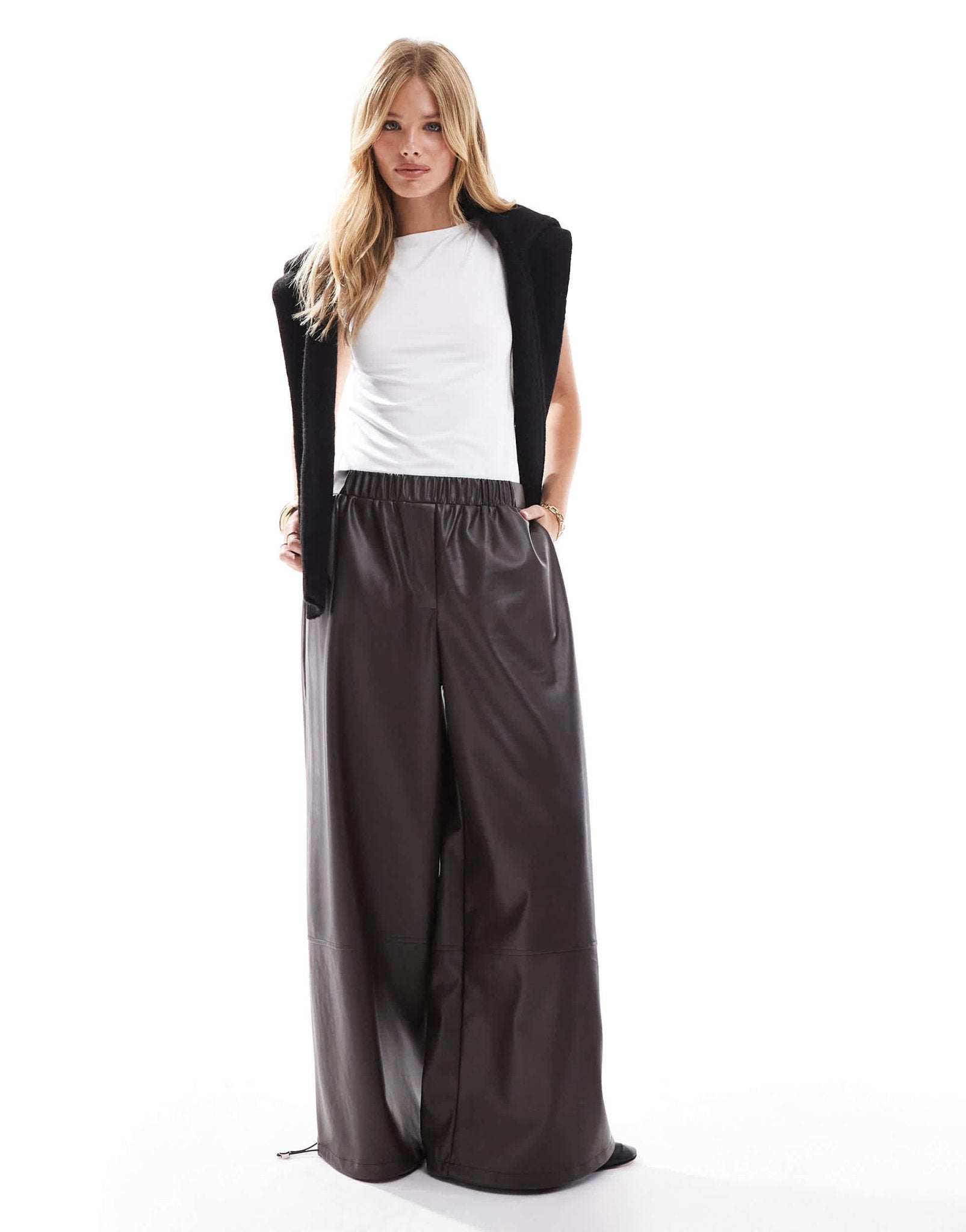 ASOS DESIGN faux leather oversized volume trousers in chocolate - ASOS Sample Sale