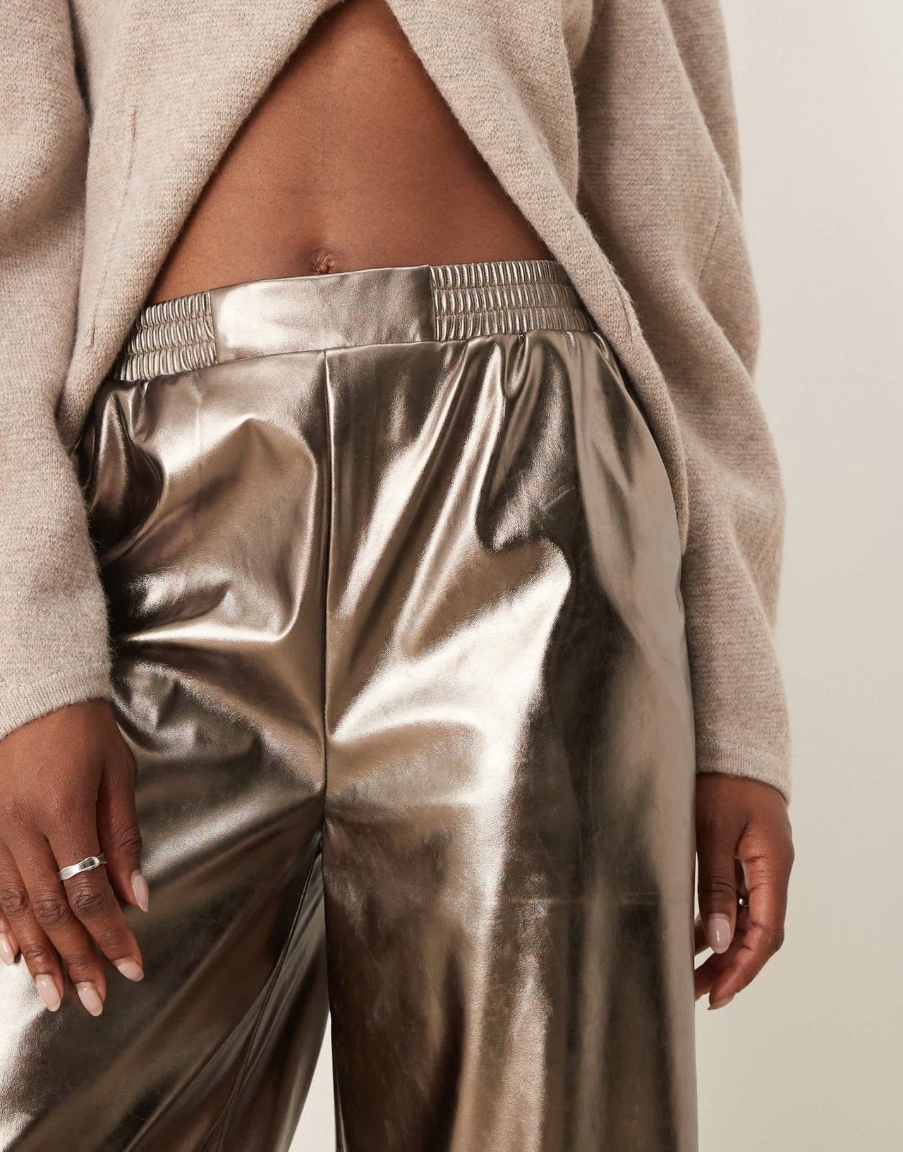 ASOS DESIGN faux leather pull on barrel trousers in brass - ASOS Sample Sale