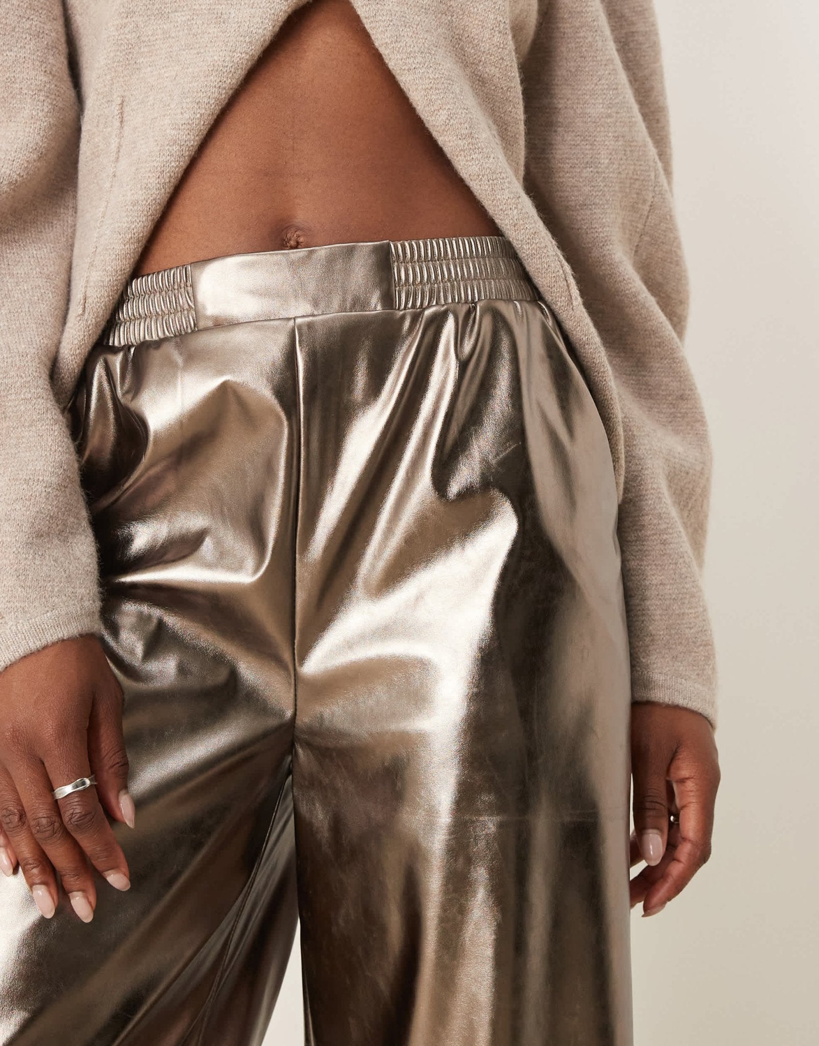 ASOS DESIGN faux leather pull on barrel trousers in brass - ASOS Sample Sale