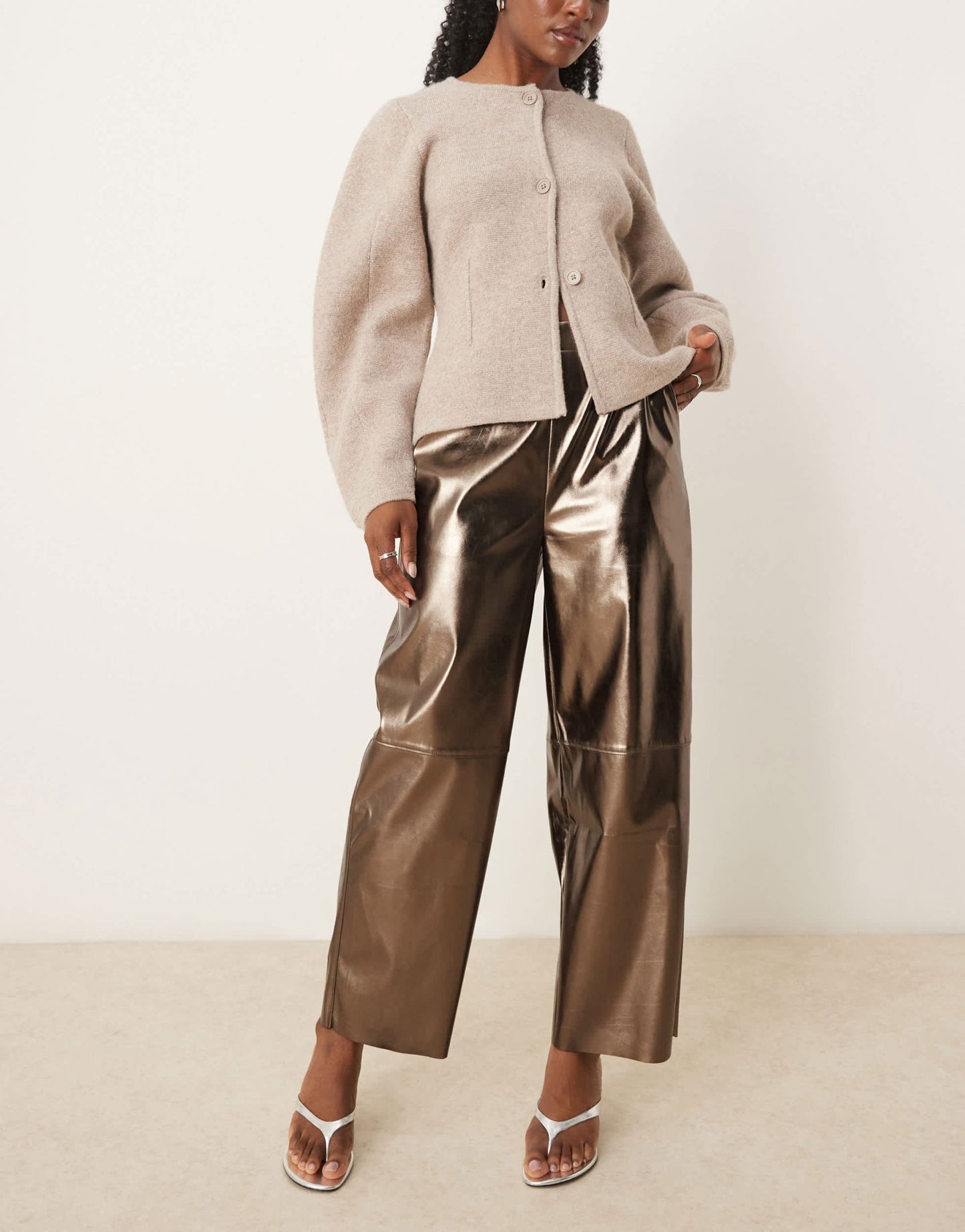 ASOS DESIGN faux leather pull on barrel trousers in brass - ASOS Sample Sale