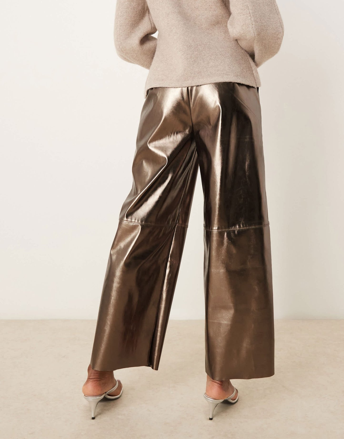 ASOS DESIGN faux leather pull on barrel trousers in brass - ASOS Sample Sale