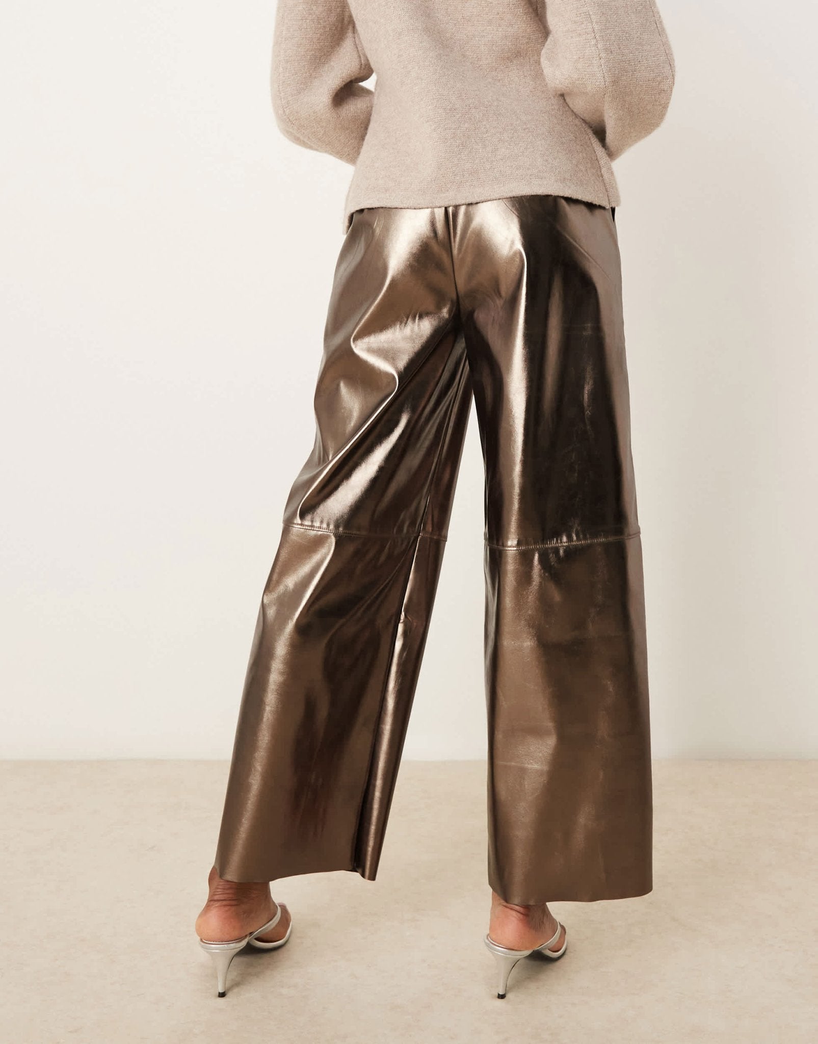 ASOS DESIGN faux leather pull on barrel trousers in brass - ASOS Sample Sale