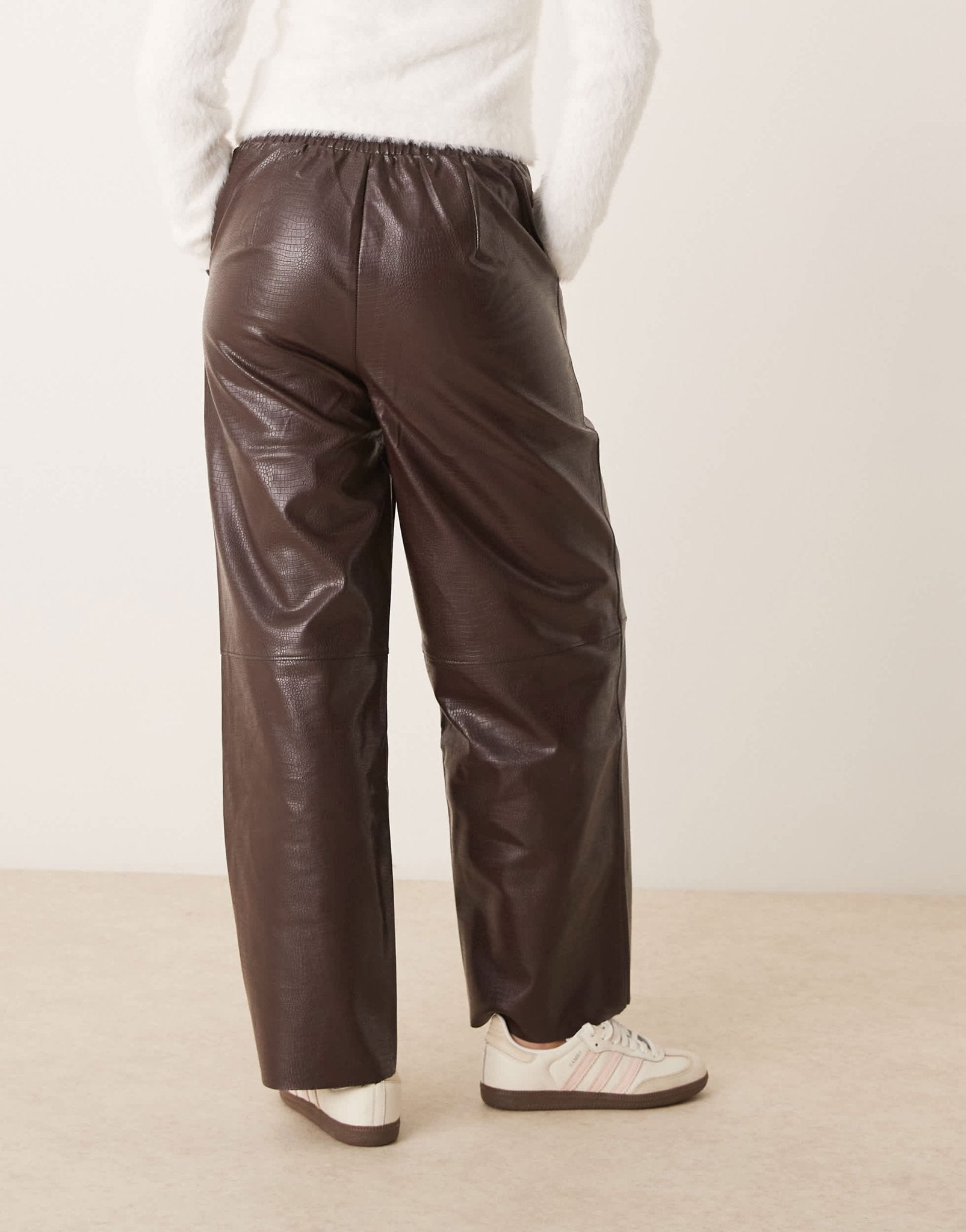 ASOS DESIGN faux leather pull on barrel trousers in chocolate - ASOS Sample Sale