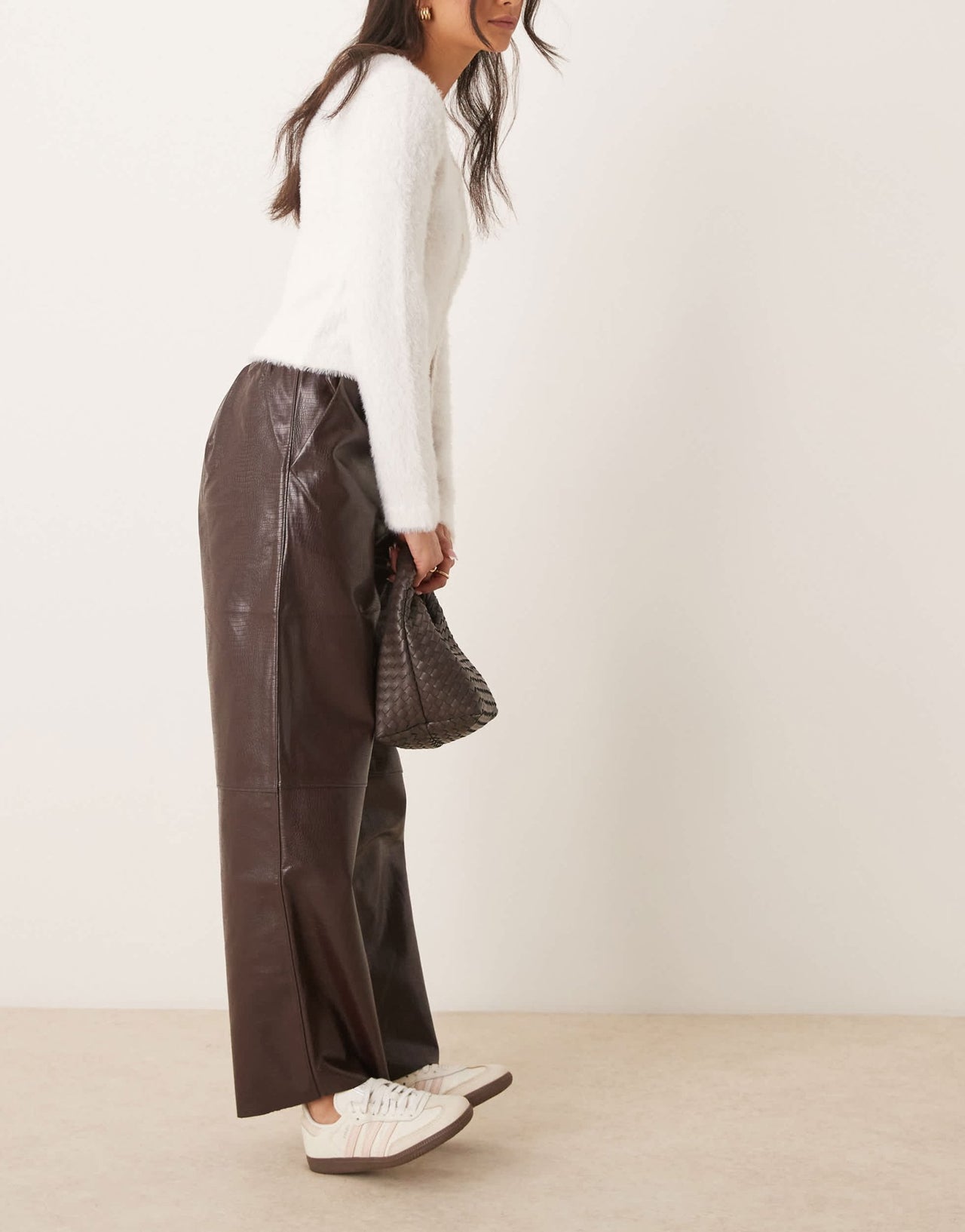 ASOS DESIGN faux leather pull on barrel trousers in chocolate - ASOS Sample Sale