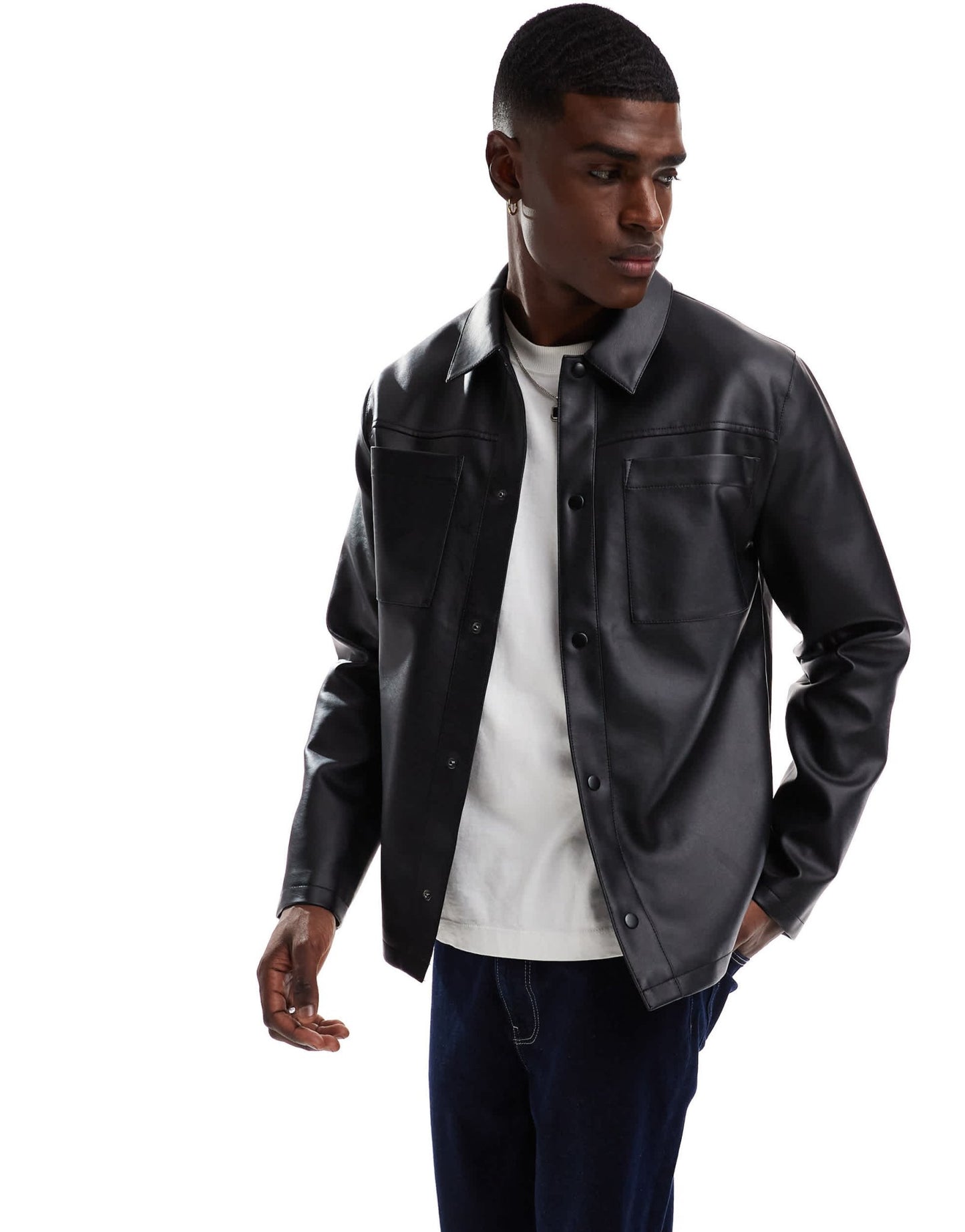 ASOS DESIGN faux leather shacket in black - ASOS Sample Sale