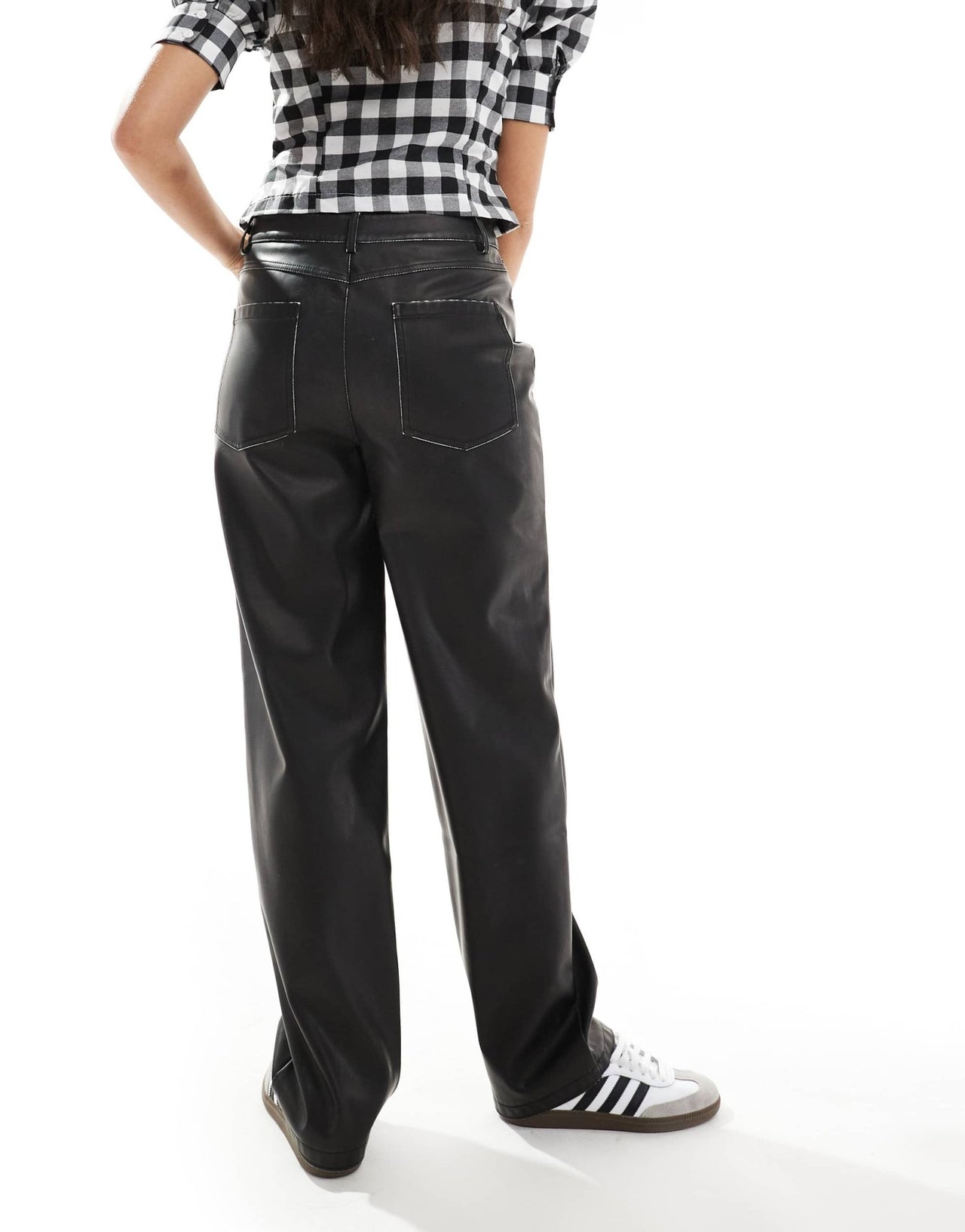 ASOS DESIGN faux leather straight leg trousers in washed black - ASOS Sample Sale