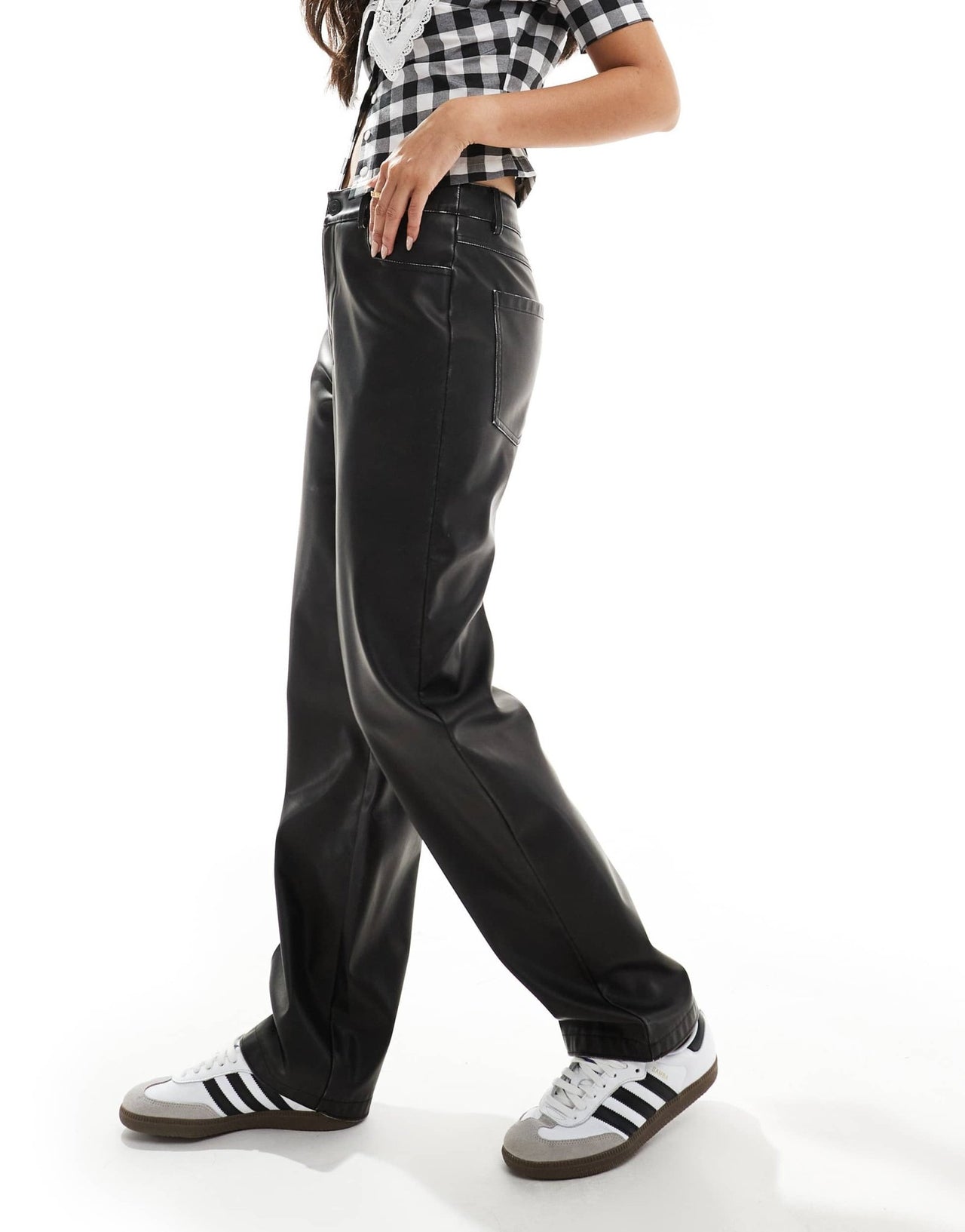 ASOS DESIGN faux leather straight leg trousers in washed black - ASOS Sample Sale