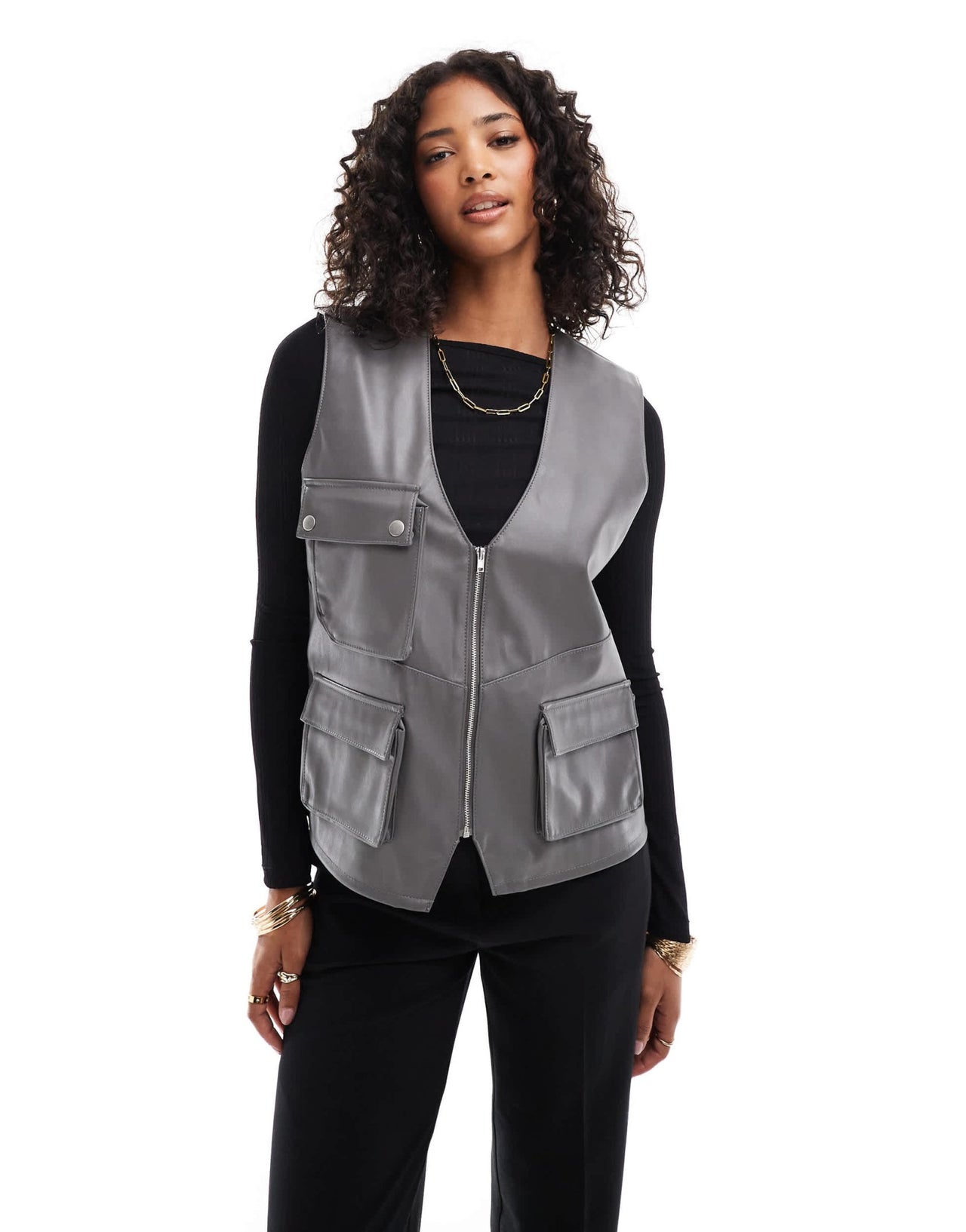 ASOS DESIGN faux leather utility pocket detail gilet in grey - ASOS Sample Sale