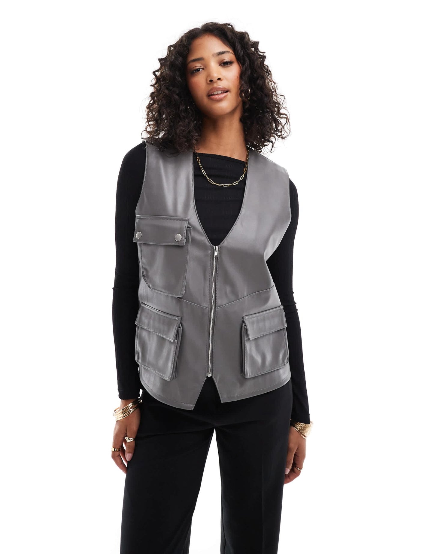 ASOS DESIGN faux leather utility pocket detail gilet in grey - ASOS Sample Sale