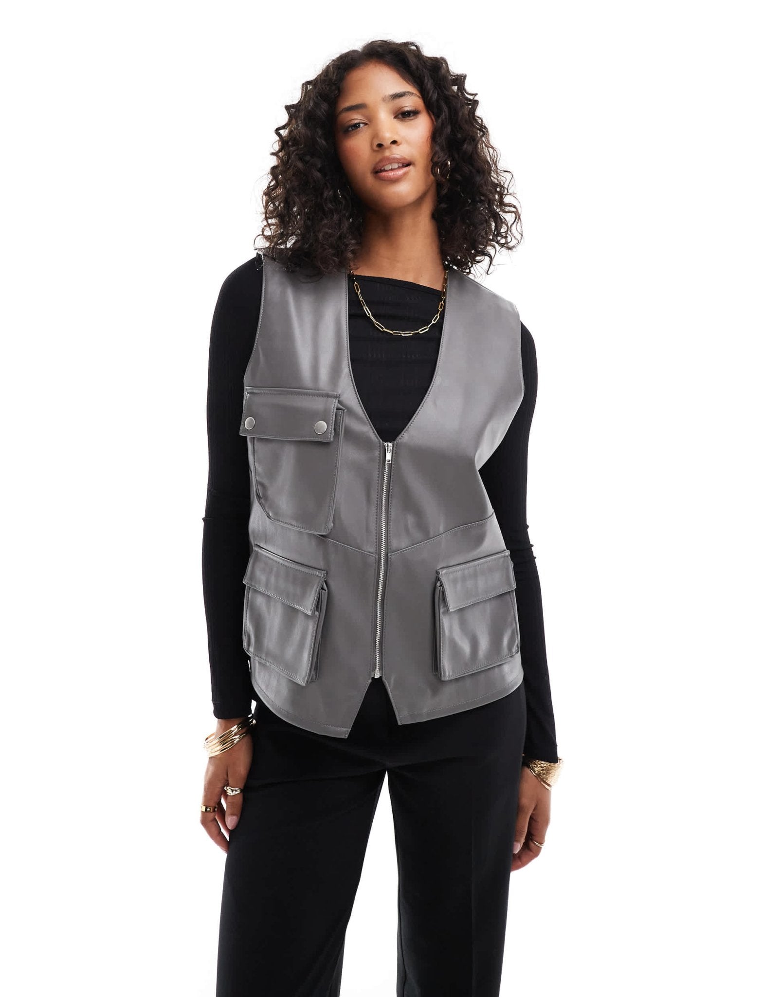 ASOS DESIGN faux leather utility pocket detail gilet in grey - ASOS Sample Sale