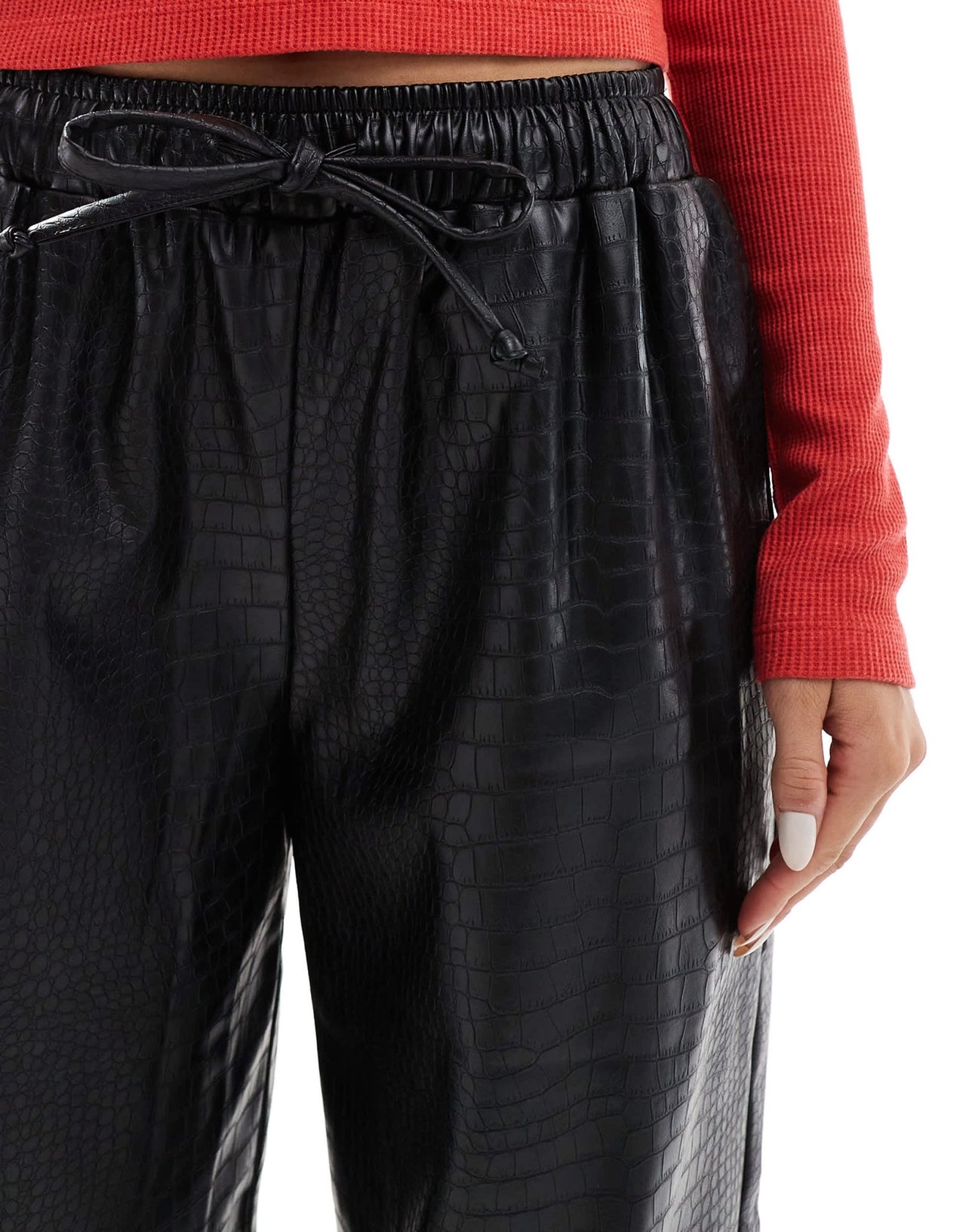 ASOS DESIGN faux leather wide leg pull on trouser in black croc - ASOS Sample Sale
