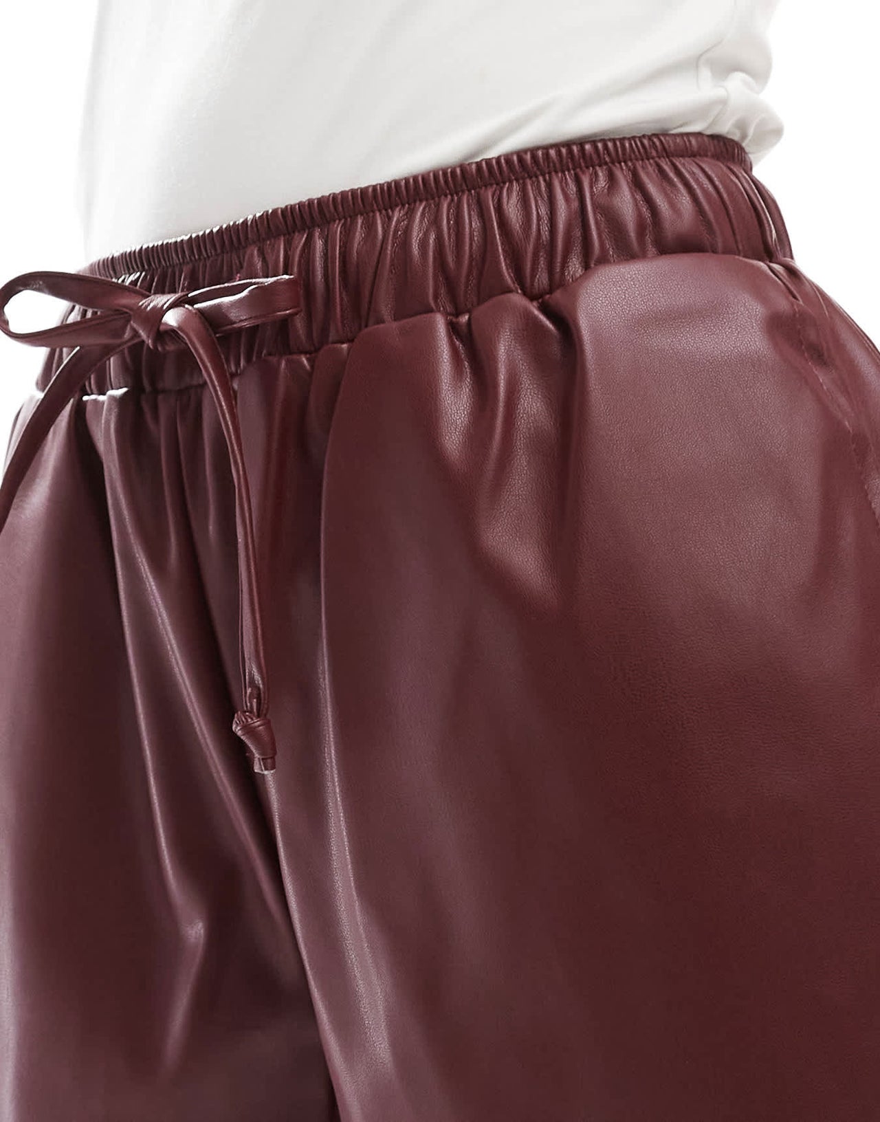 ASOS DESIGN faux leather wide leg pull on trousers in burgundy - ASOS Sample Sale