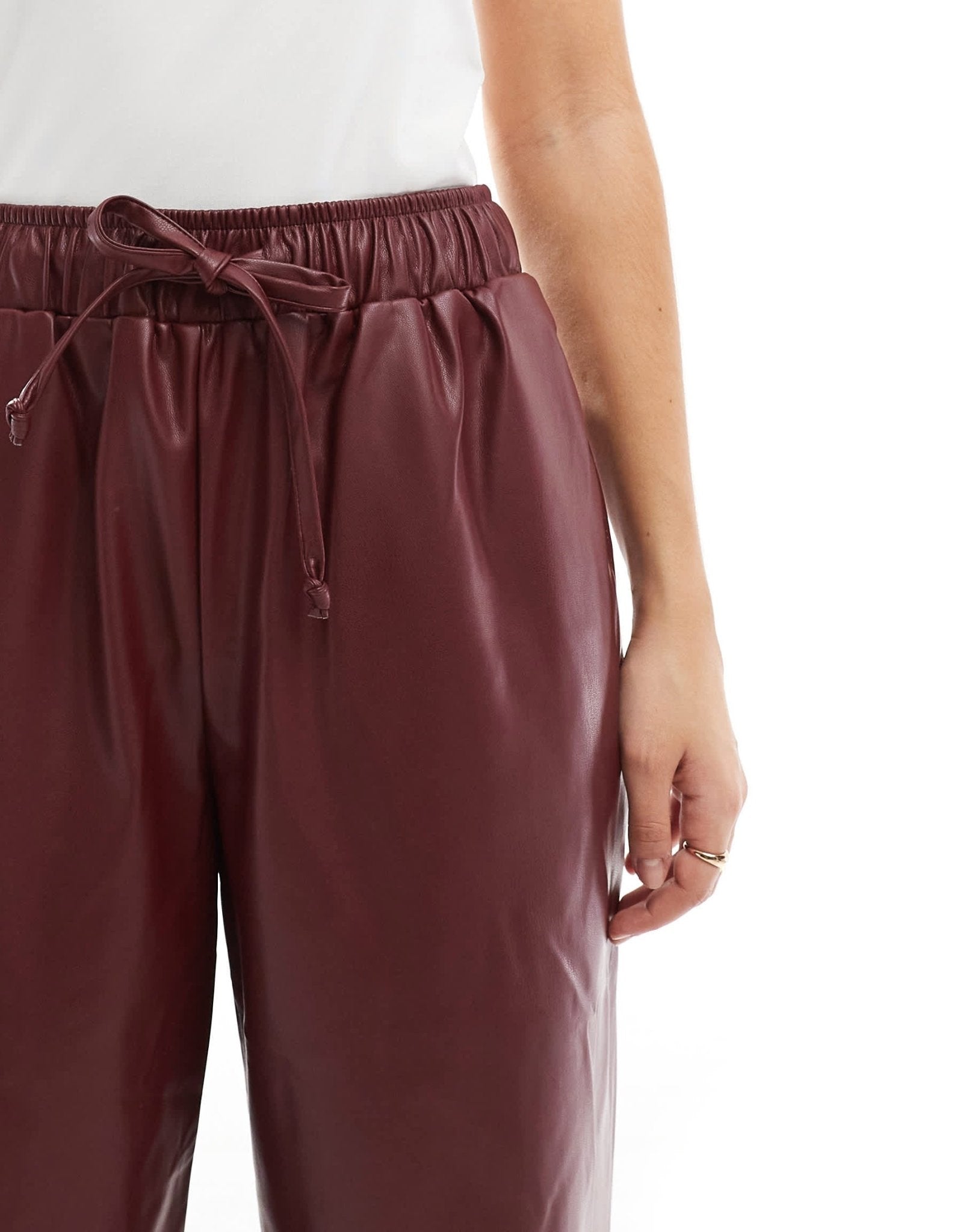 ASOS DESIGN faux leather wide leg pull on trousers in burgundy - ASOS Sample Sale