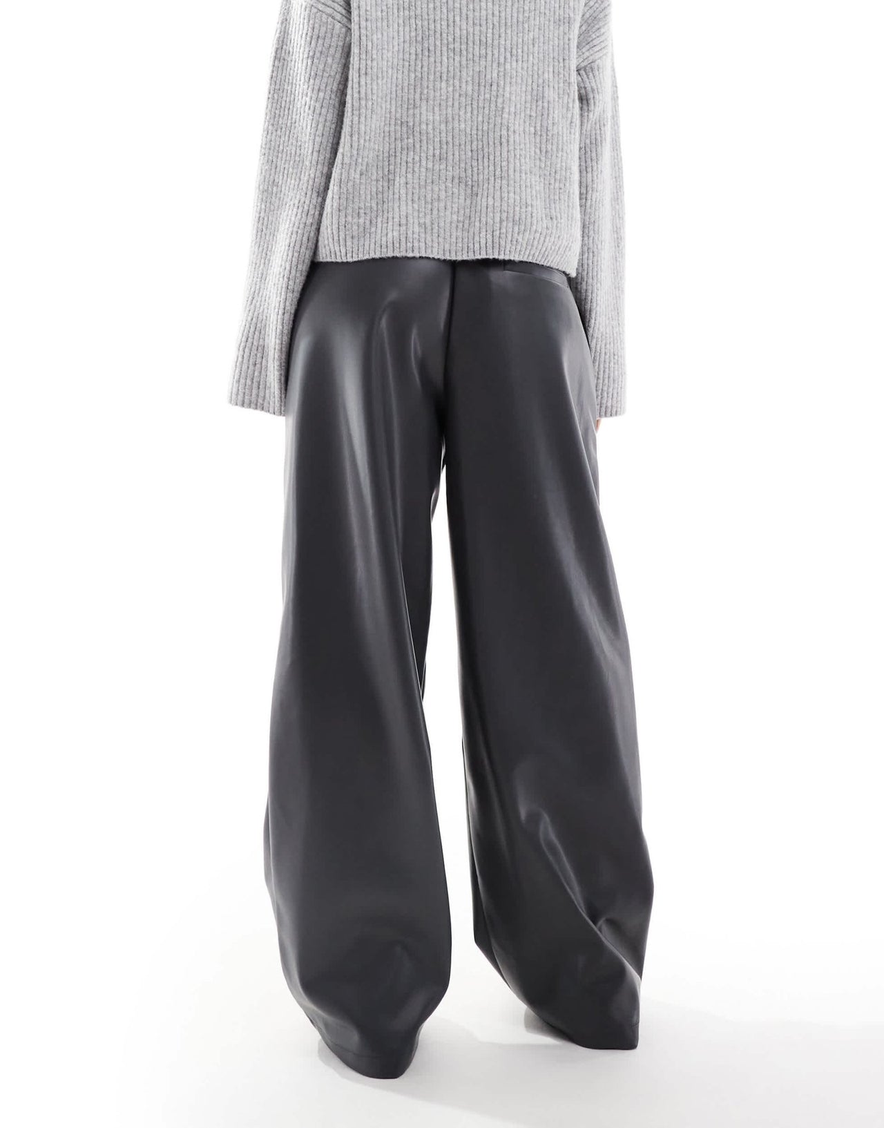 ASOS DESIGN faux leather wide leg pull on trousers in charcoal - ASOS Sample Sale