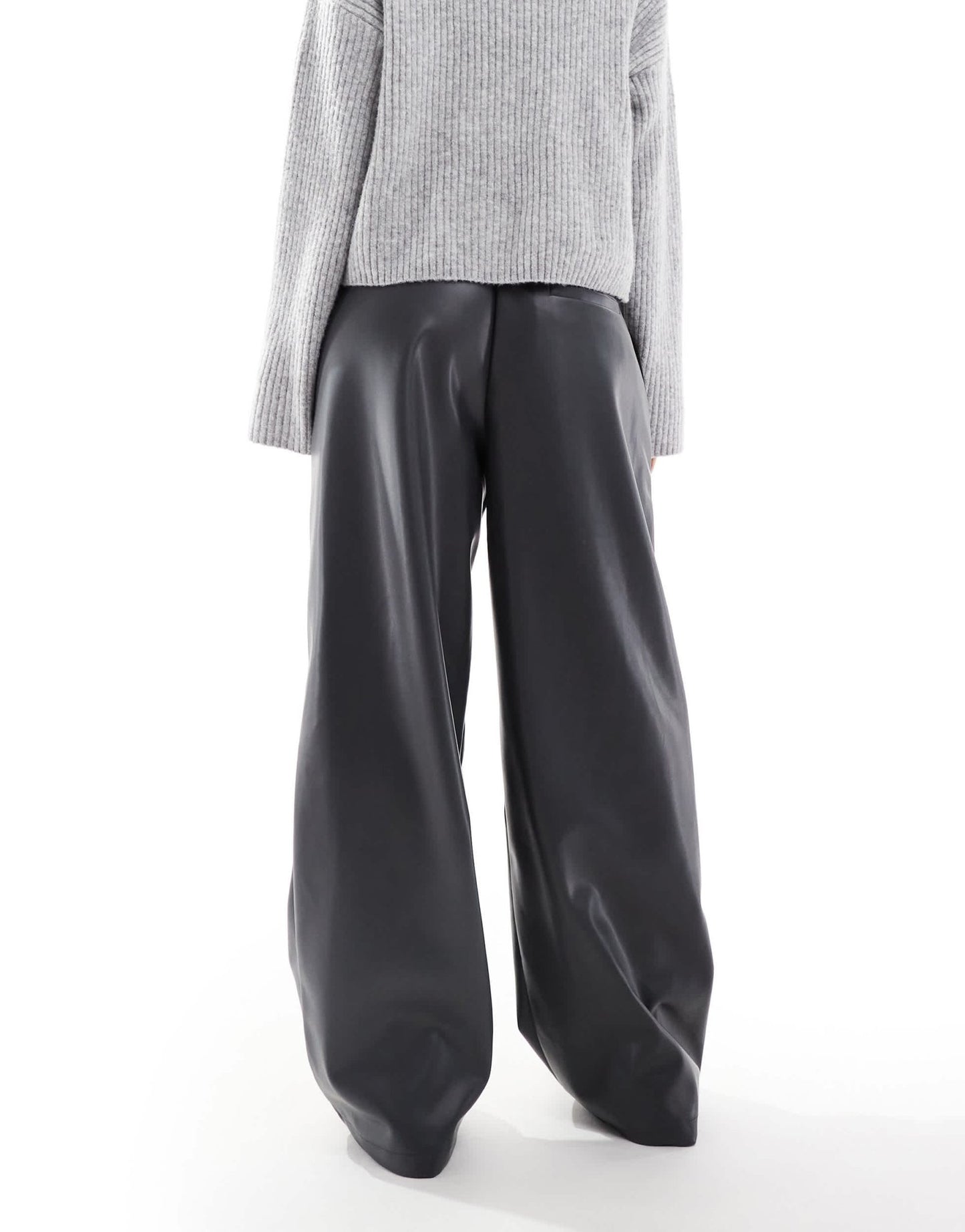 ASOS DESIGN faux leather wide leg pull on trousers in charcoal - ASOS Sample Sale