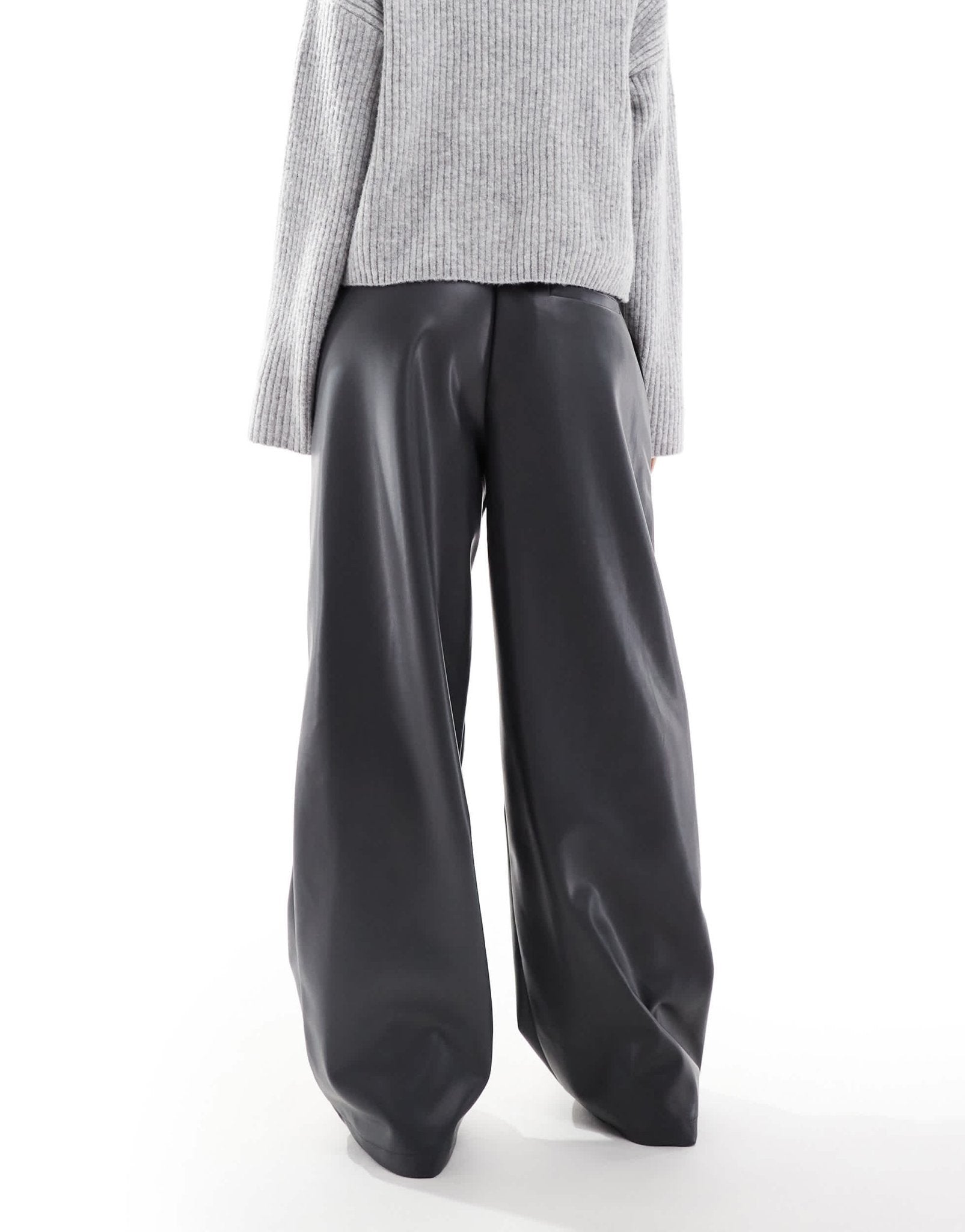 ASOS DESIGN faux leather wide leg pull on trousers in charcoal - ASOS Sample Sale