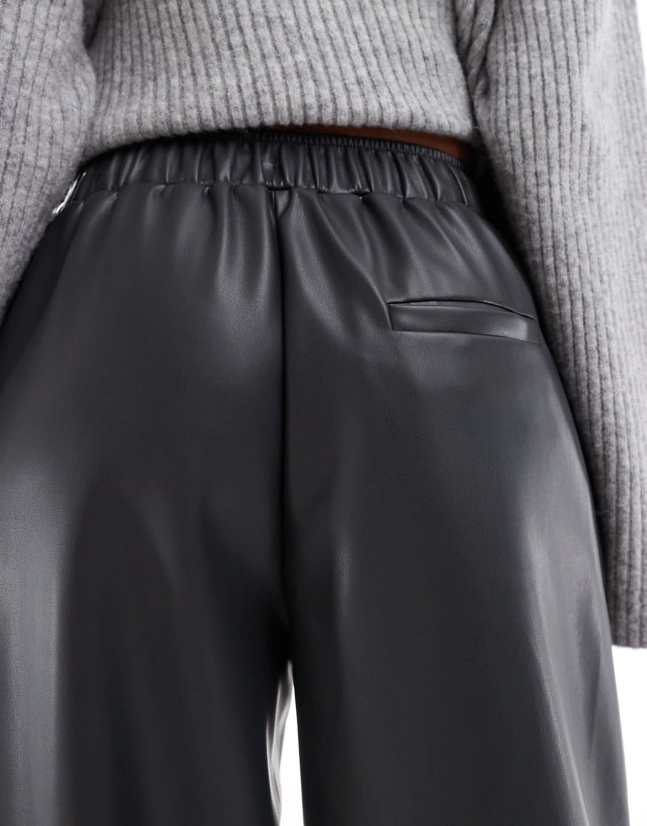 ASOS DESIGN faux leather wide leg pull on trousers in charcoal - ASOS Sample Sale
