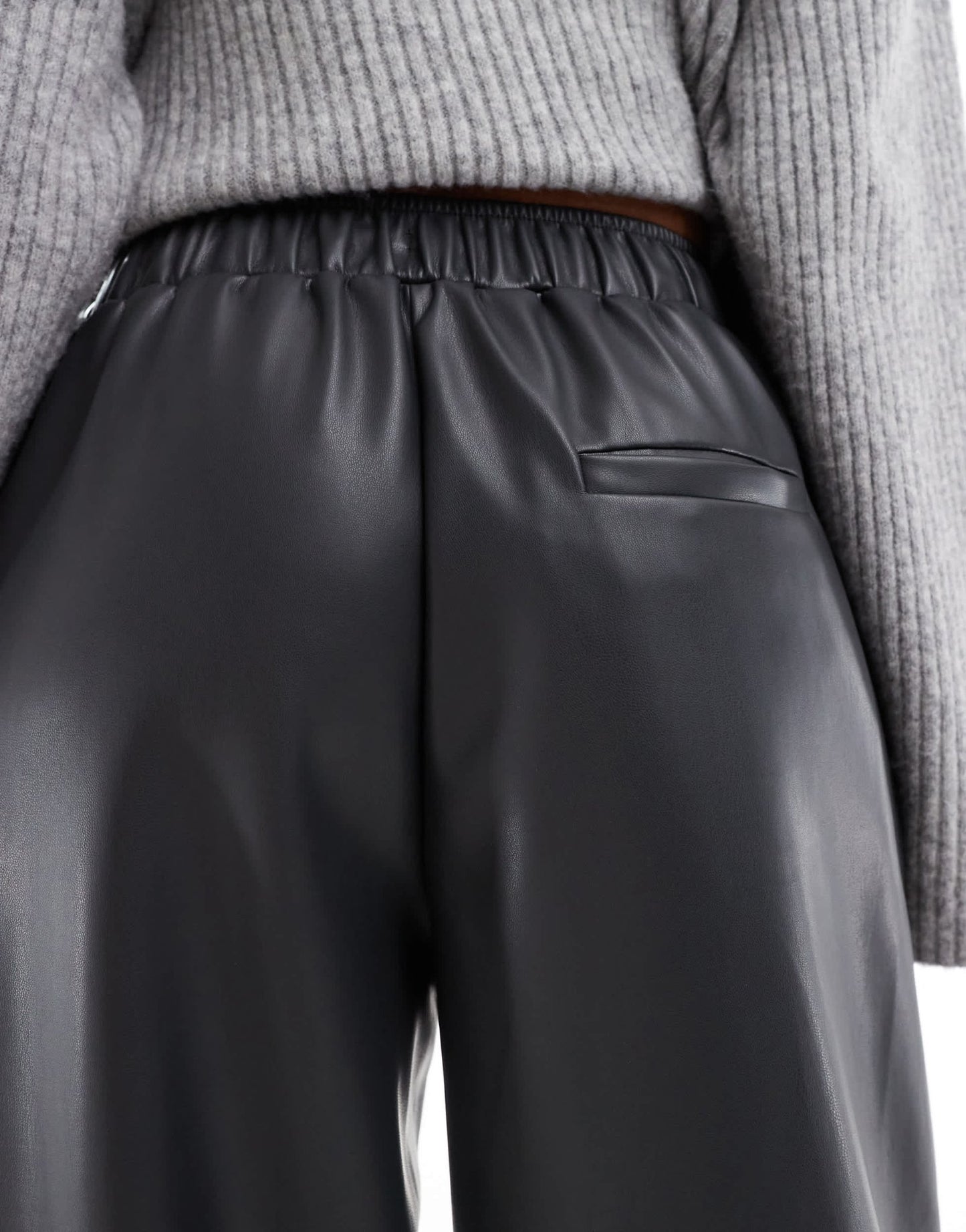 ASOS DESIGN faux leather wide leg pull on trousers in charcoal - ASOS Sample Sale