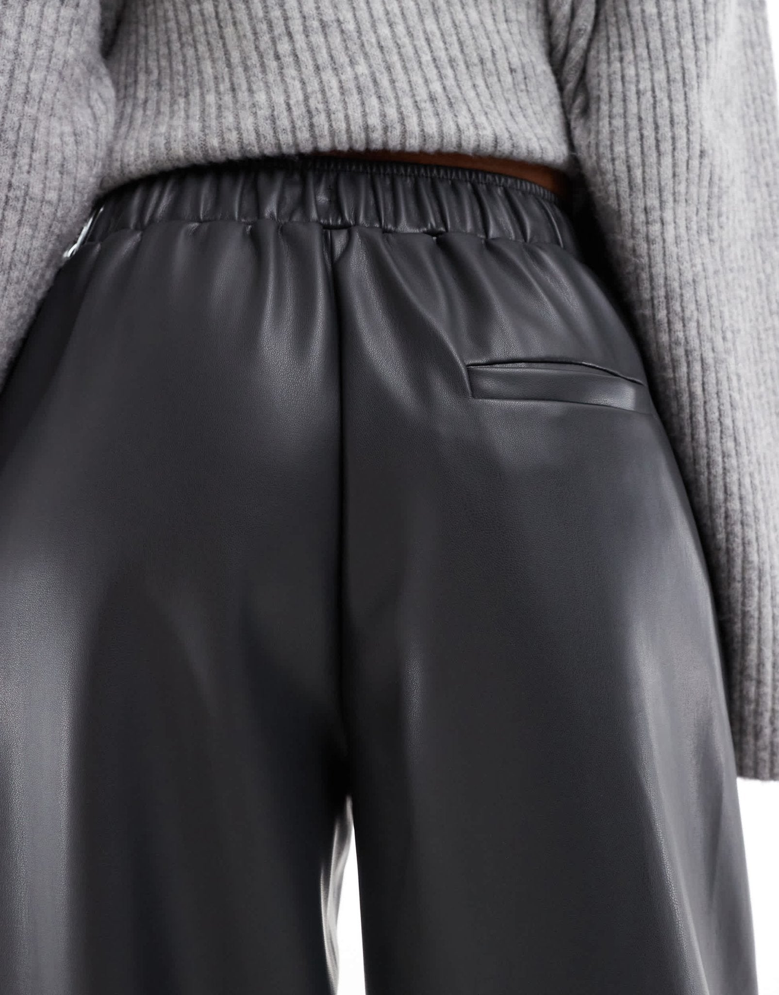 ASOS DESIGN faux leather wide leg pull on trousers in charcoal - ASOS Sample Sale