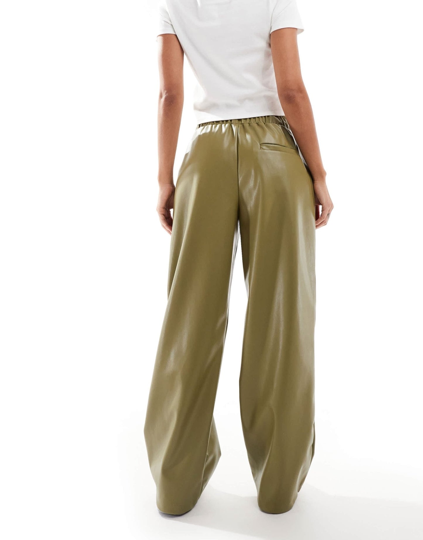 ASOS DESIGN faux leather wide leg pull on trousers in olive - ASOS Sample Sale