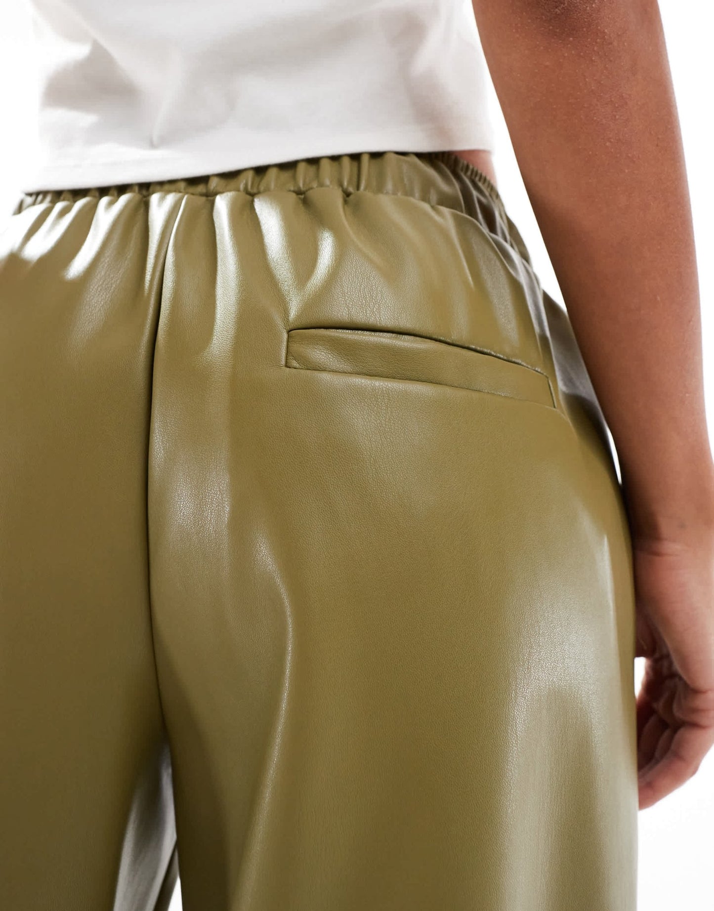 ASOS DESIGN faux leather wide leg pull on trousers in olive - ASOS Sample Sale