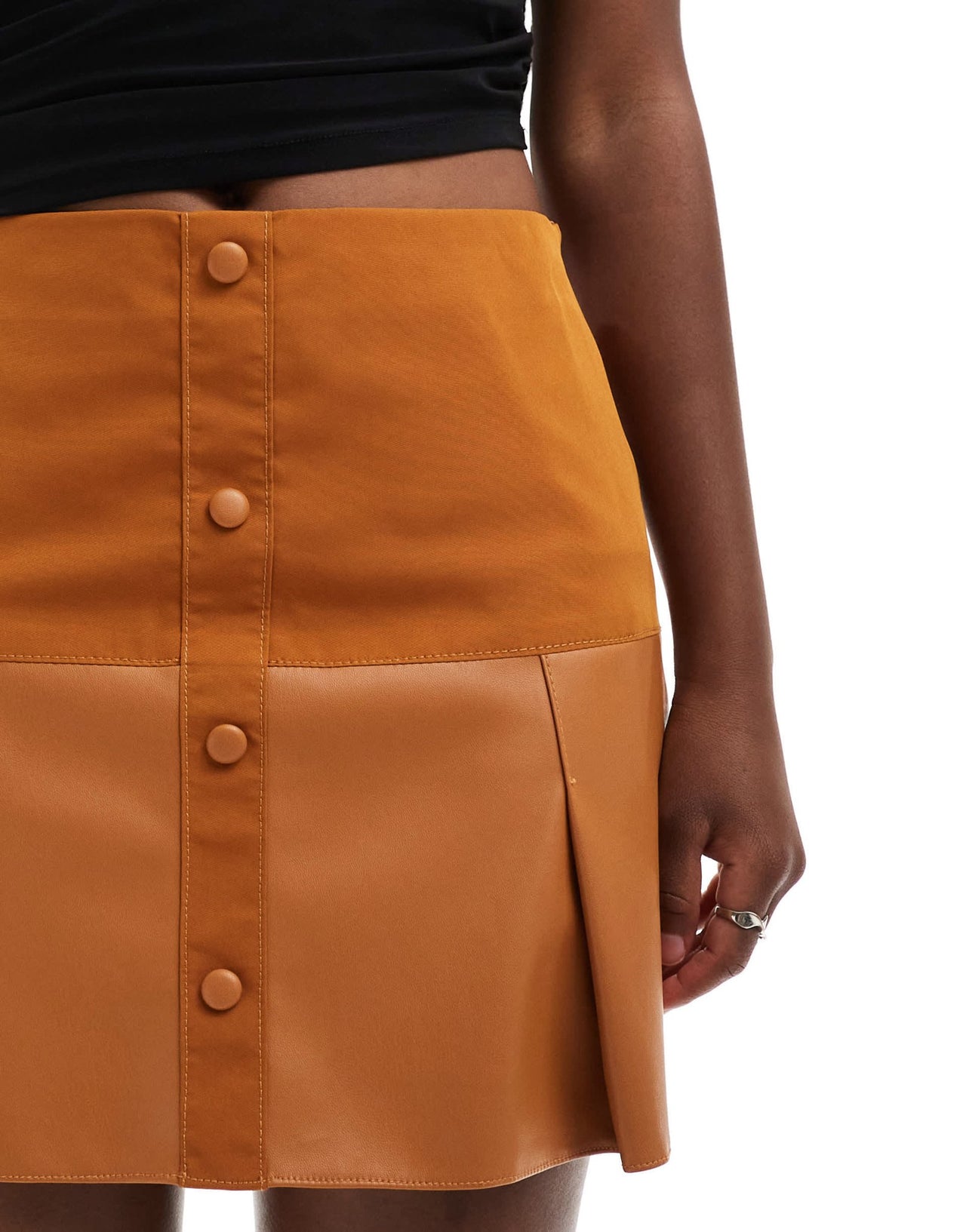 ASOS DESIGN faux leather woven mix pleated mini skirt in tan - ASOS Sample Sale