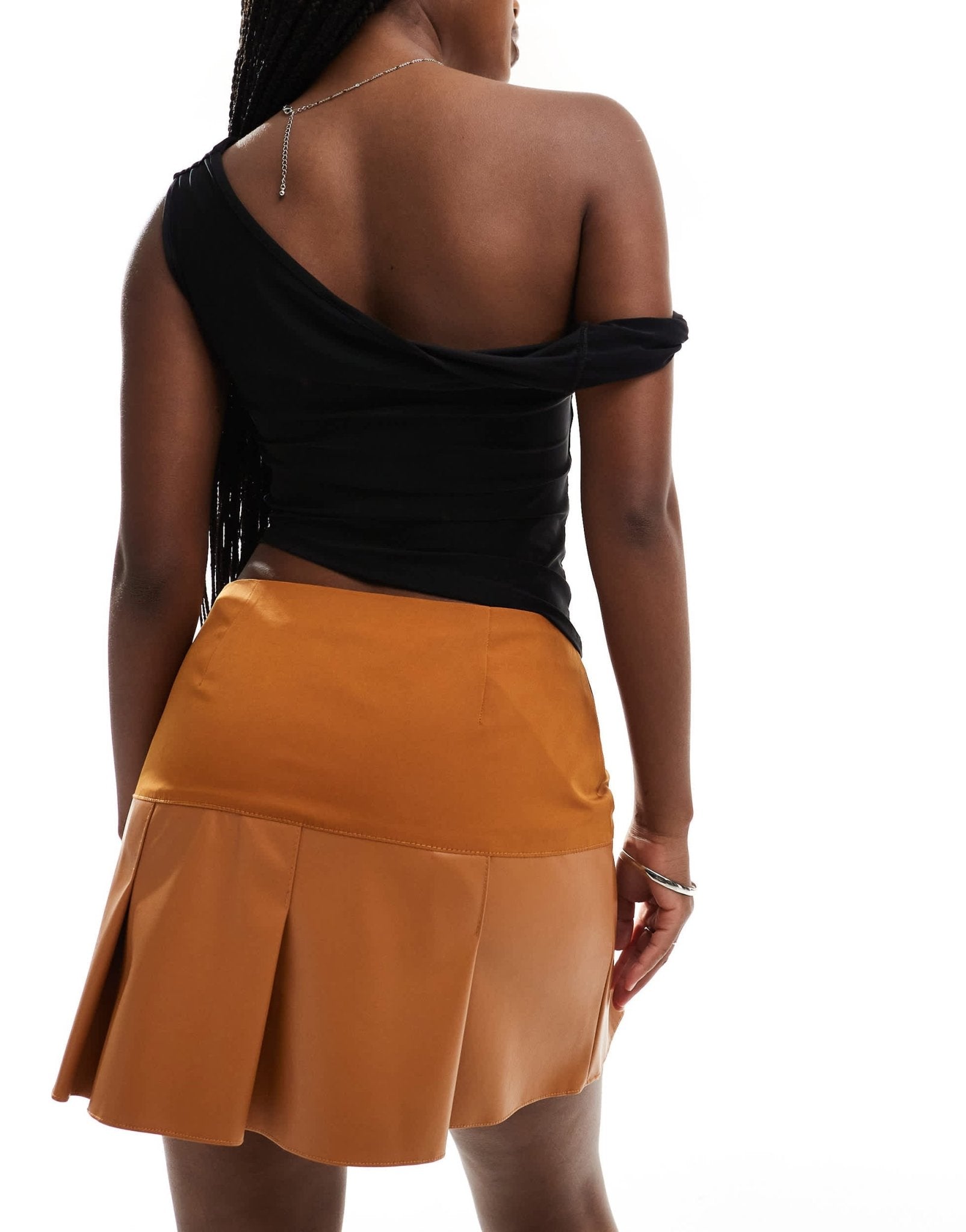 ASOS DESIGN faux leather woven mix pleated mini skirt in tan - ASOS Sample Sale