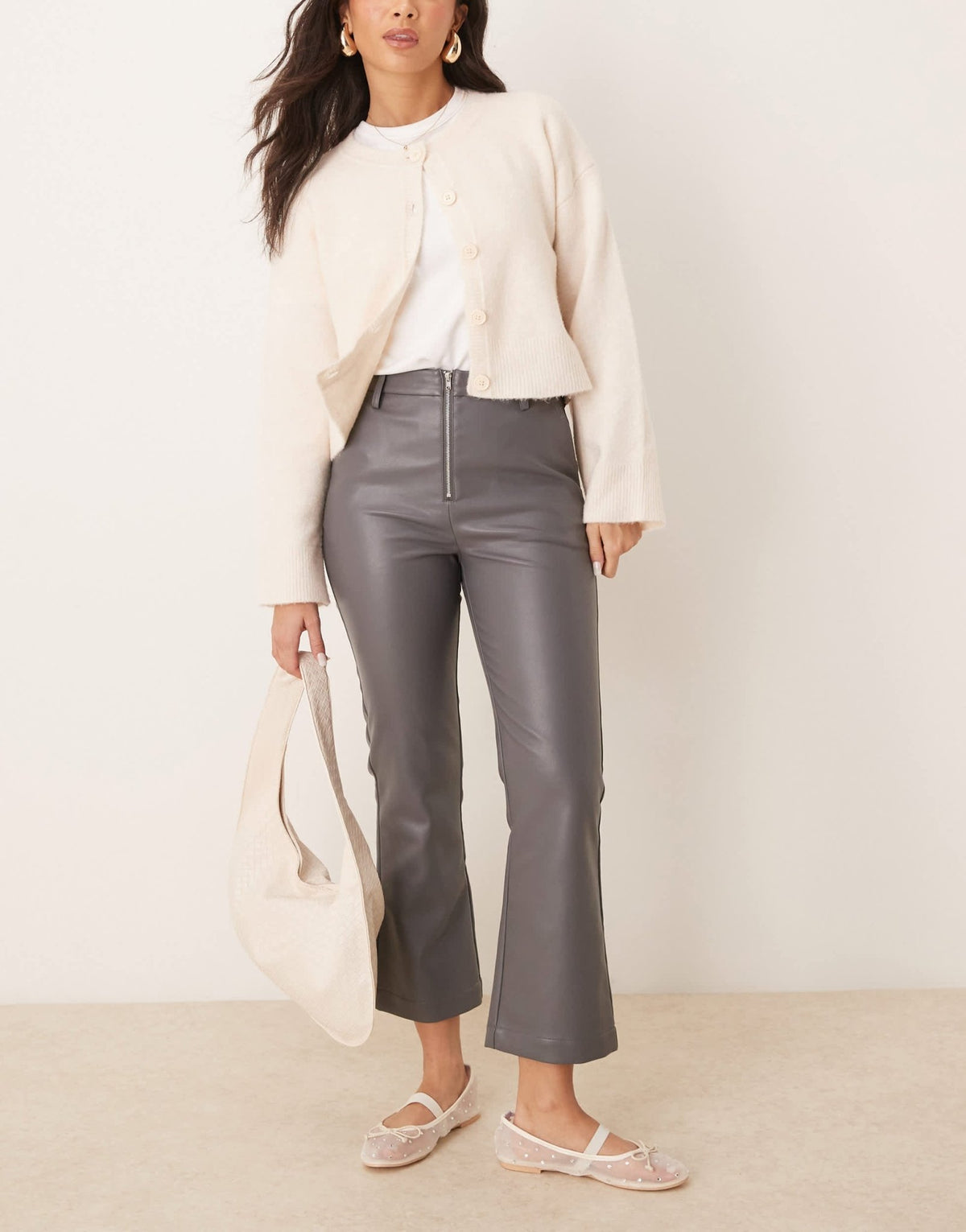 ASOS DESIGN faux leather zip front ankle grazer trouser in charcoal - ASOS Sample Sale