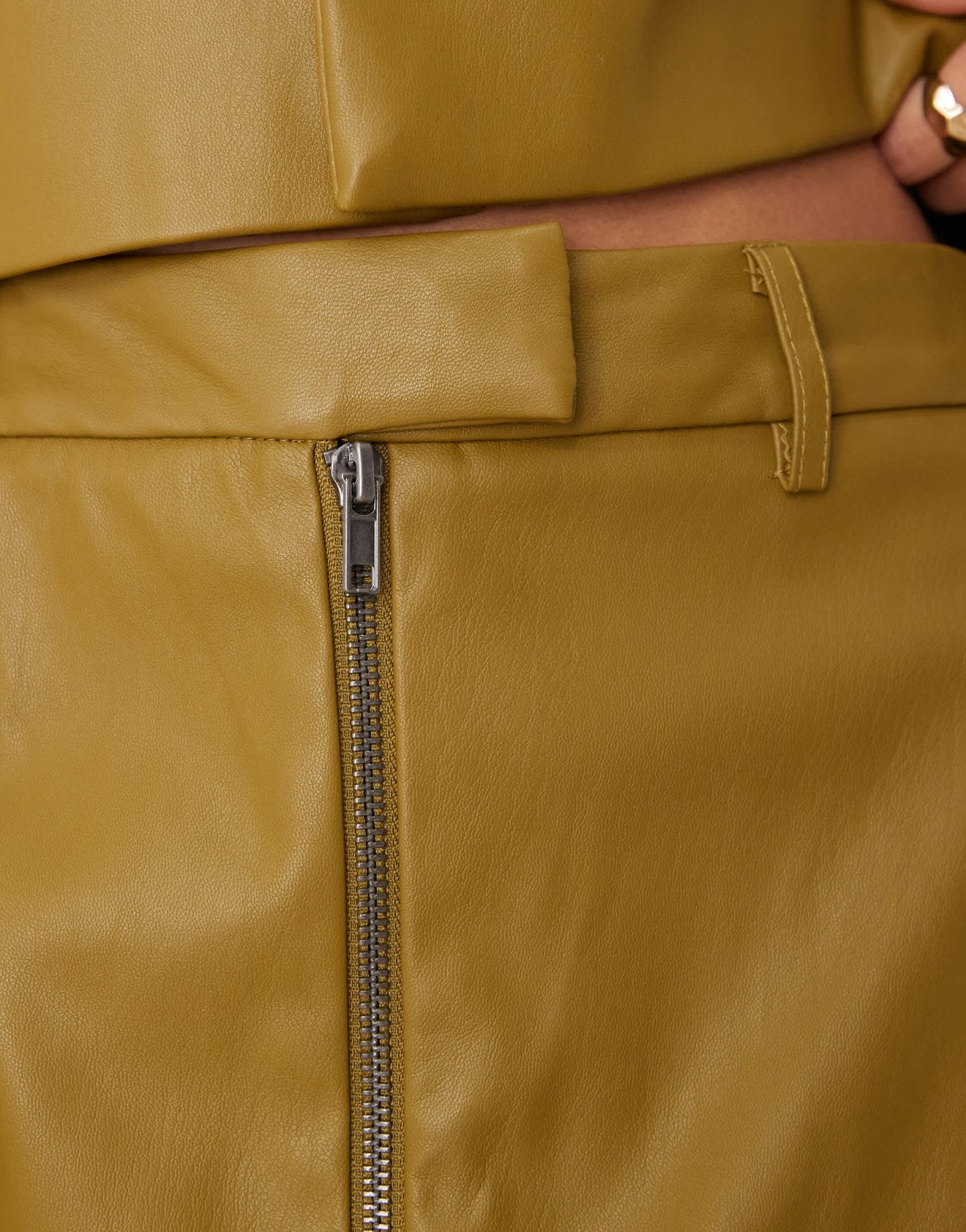 ASOS DESIGN faux leather zip through tailored micro skirt co - ord in olive - ASOS Sample Sale