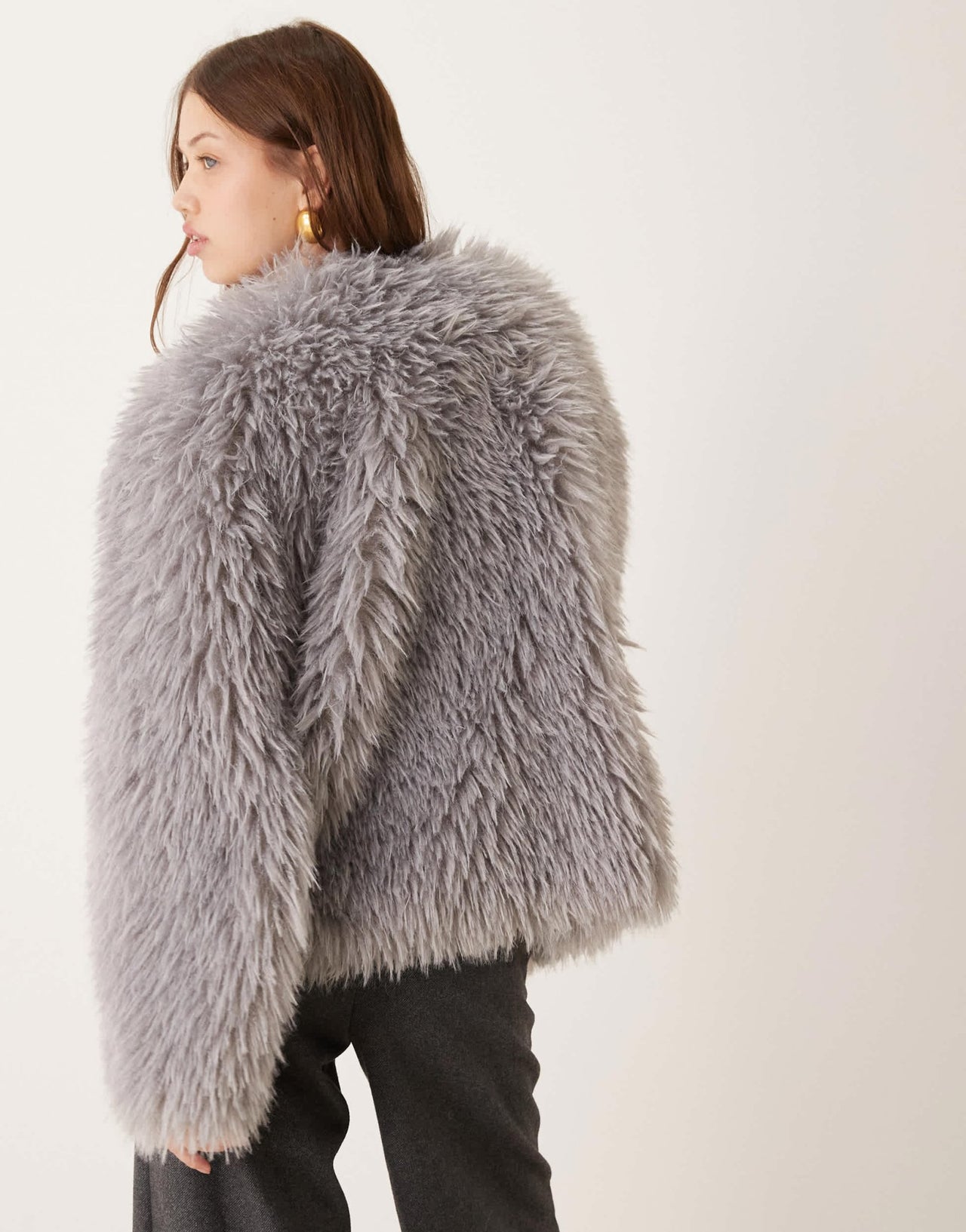 ASOS DESIGN faux mongolian fur jacket in grey - ASOS Sample Sale