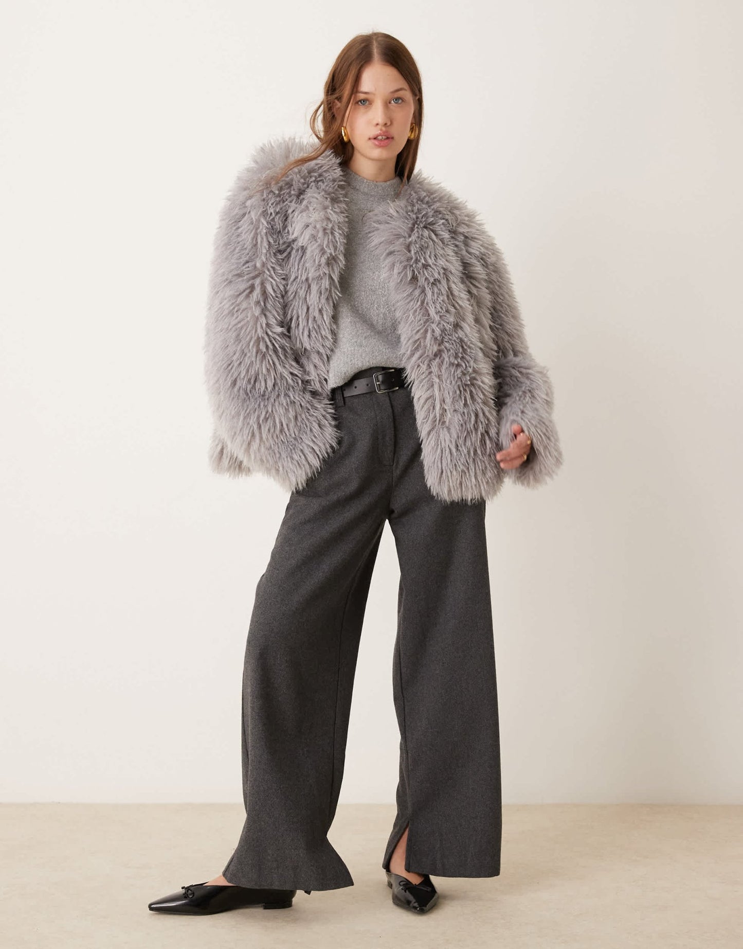 ASOS DESIGN faux mongolian fur jacket in grey - ASOS Sample Sale