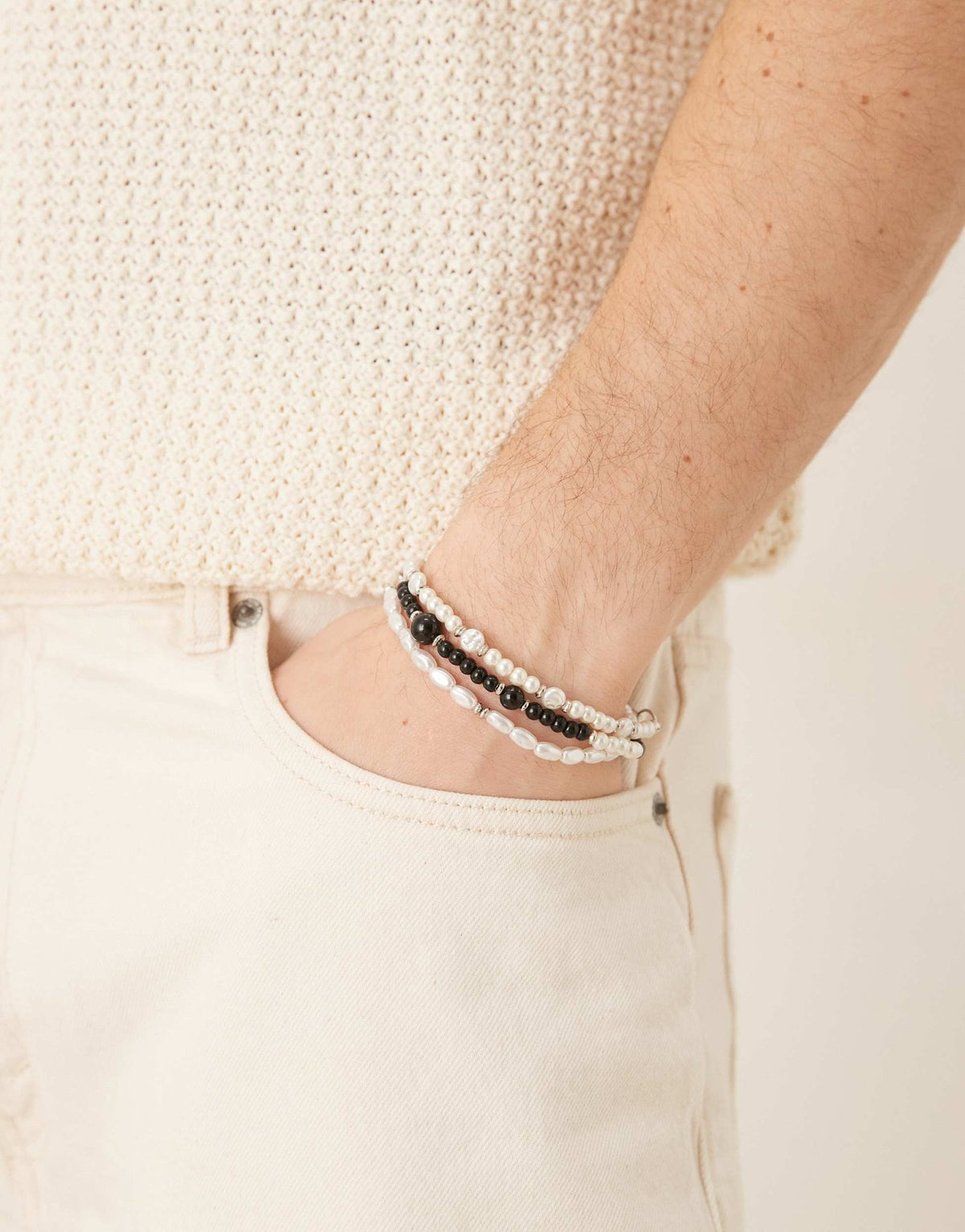 ASOS DESIGN faux pearl and beaded 3 pack bracelets in cream - ASOS Sample Sale
