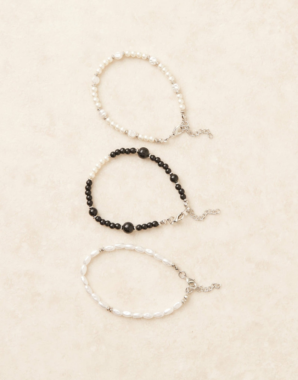 ASOS DESIGN faux pearl and beaded 3 pack bracelets in cream - ASOS Sample Sale