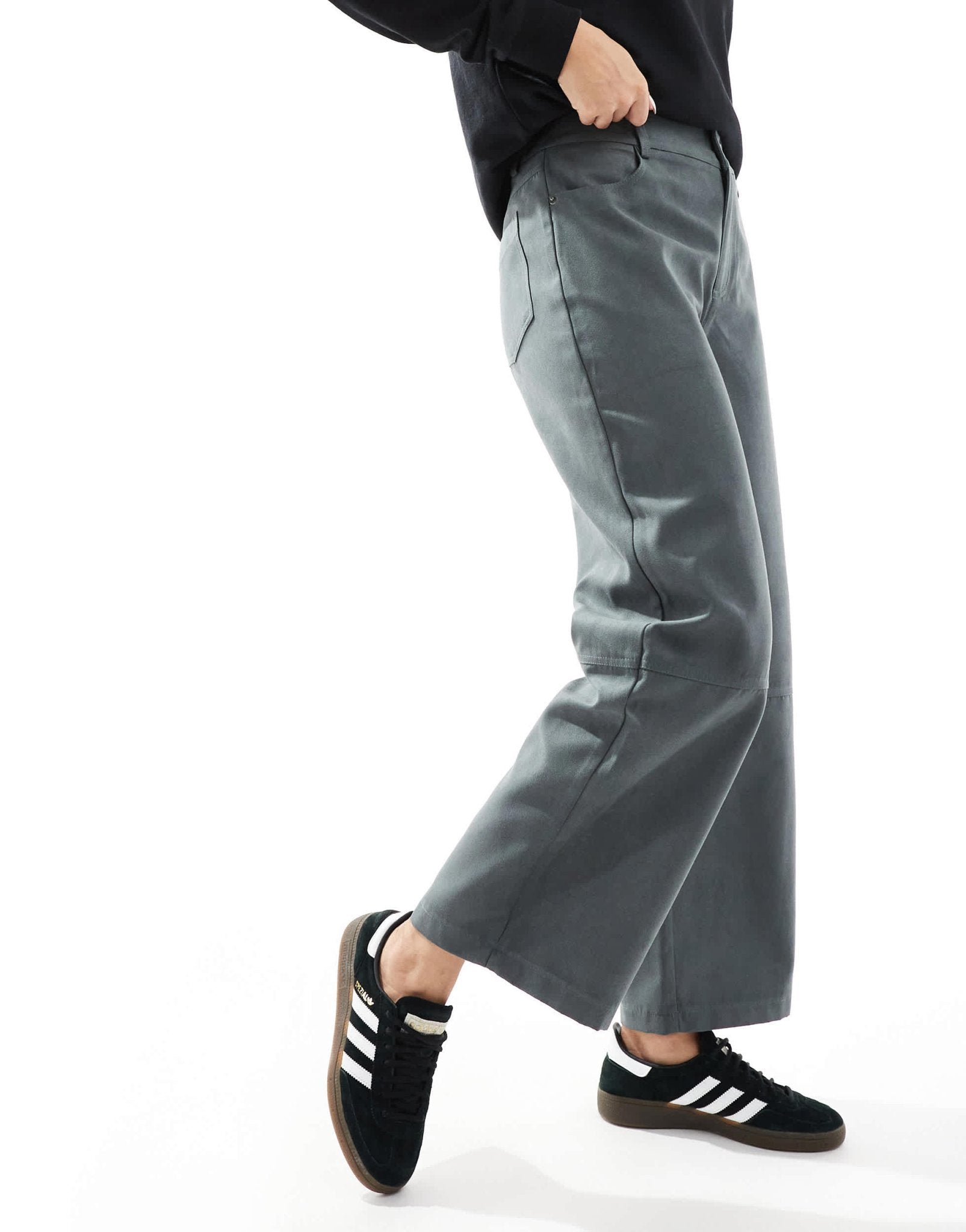 ASOS DESIGN faux suede barrel trousers in charcoal - ASOS Sample Sale