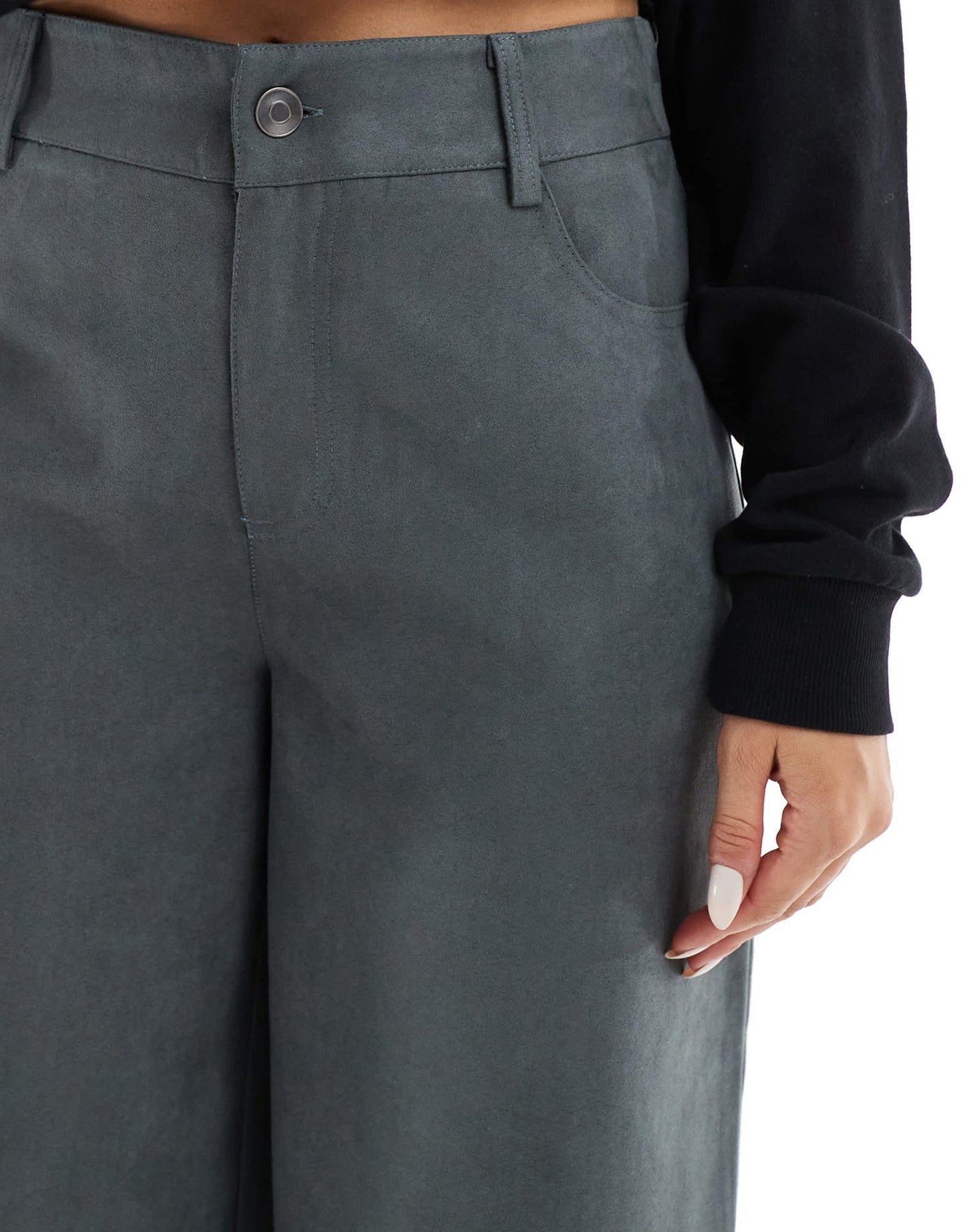 ASOS DESIGN faux suede barrel trousers in charcoal - ASOS Sample Sale