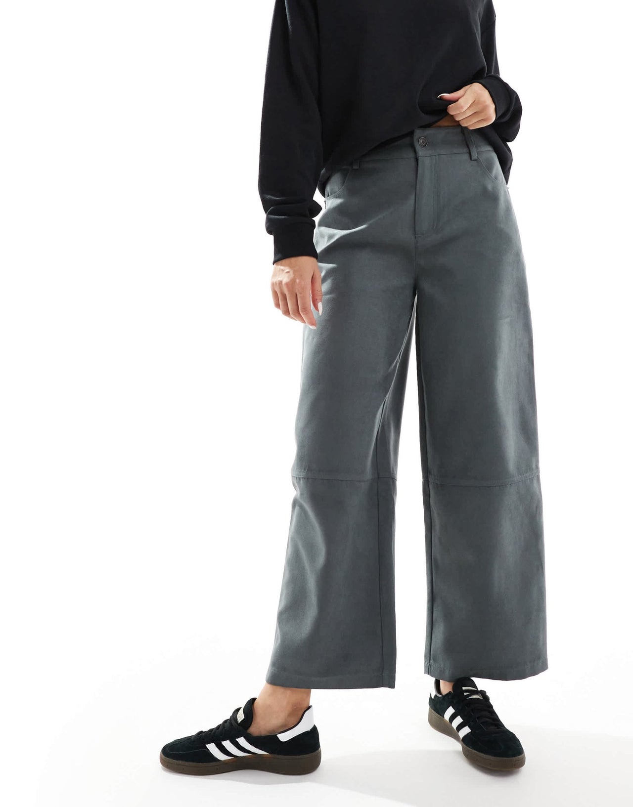 ASOS DESIGN faux suede barrel trousers in charcoal - ASOS Sample Sale