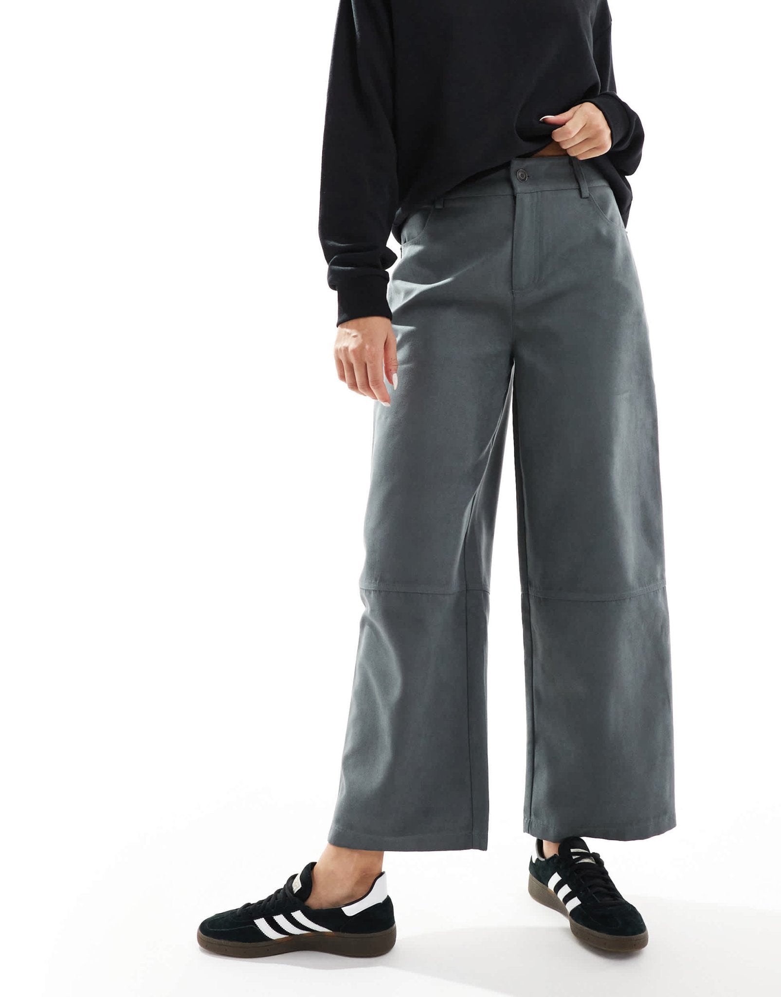 ASOS DESIGN faux suede barrel trousers in charcoal - ASOS Sample Sale
