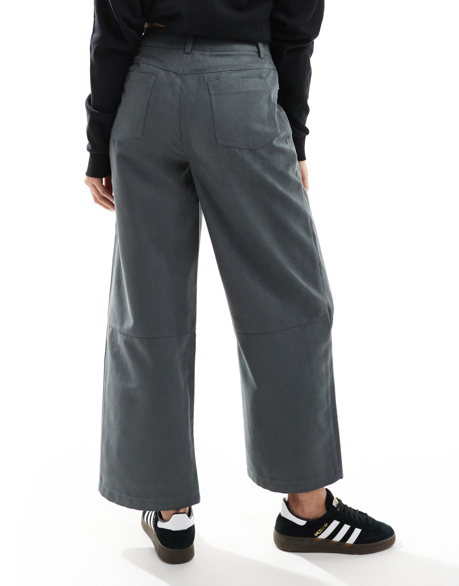ASOS DESIGN faux suede barrel trousers in charcoal - ASOS Sample Sale