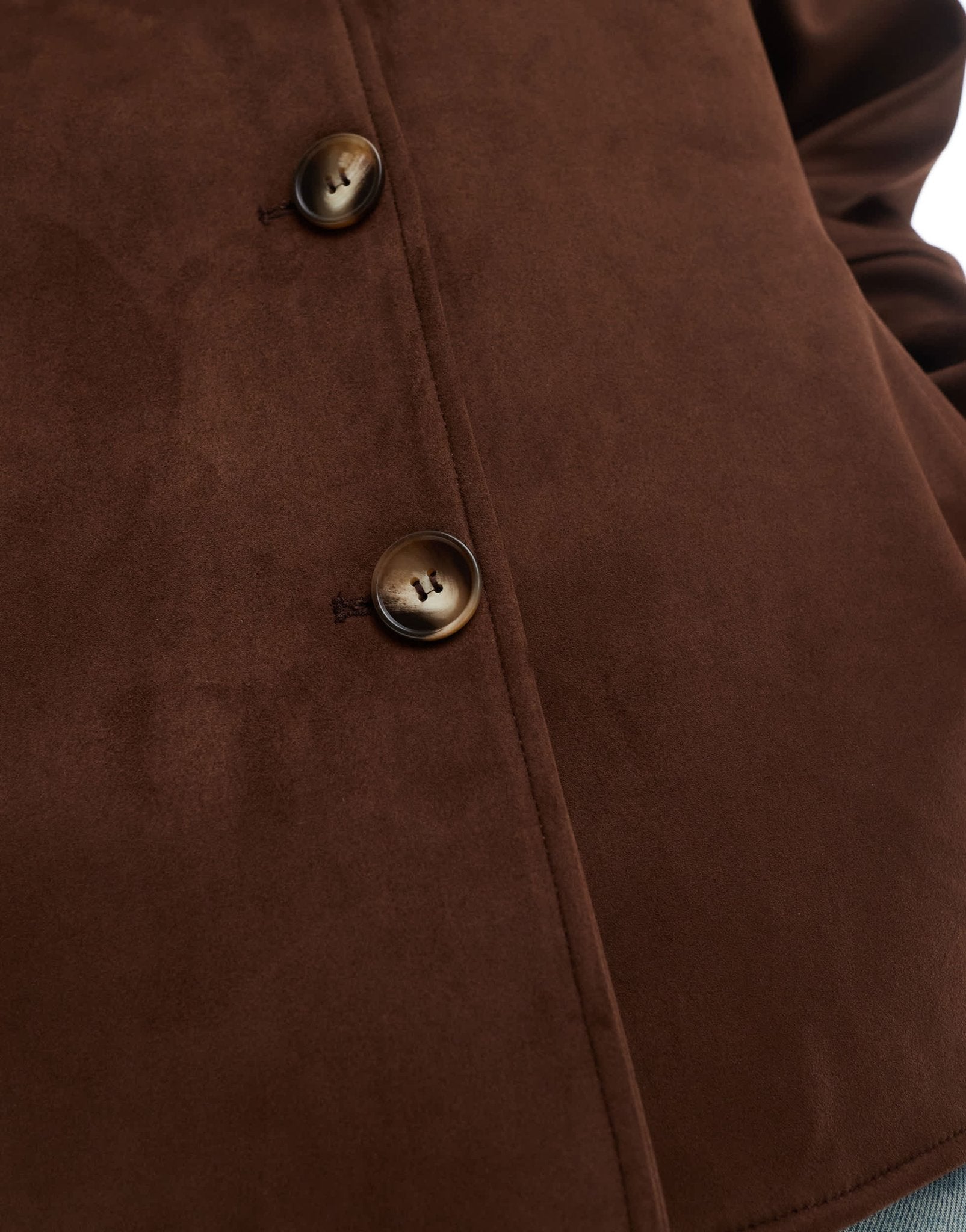 ASOS DESIGN faux suede button front jacket in mocha - ASOS Sample Sale