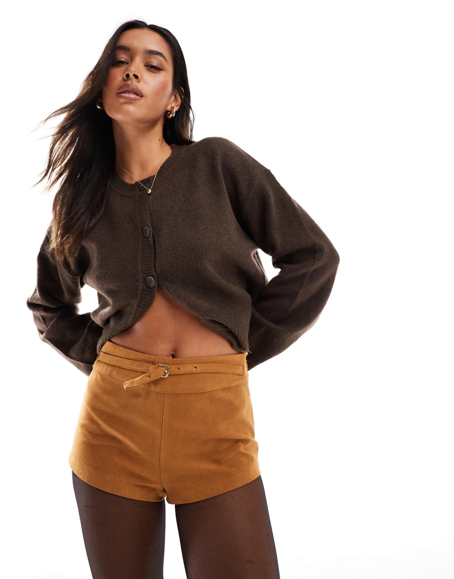 ASOS DESIGN faux suede micro mini short co - ord in tan - ASOS Sample Sale