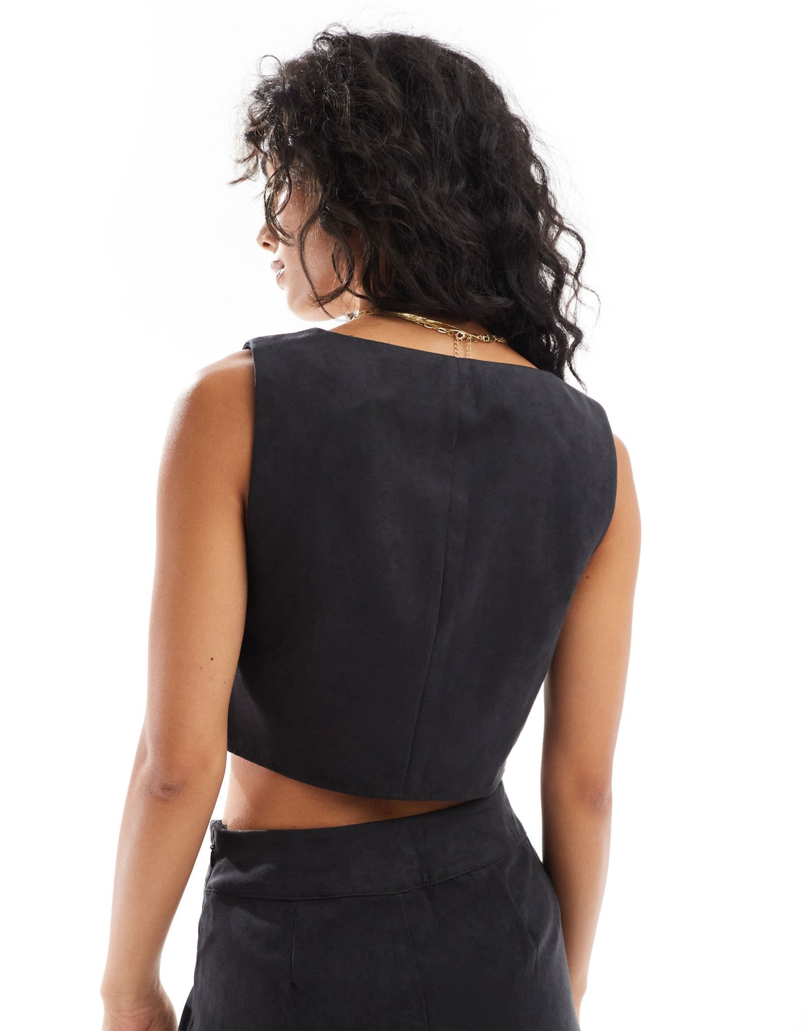 ASOS DESIGN faux suede square neck top co - ord in black - ASOS Sample Sale