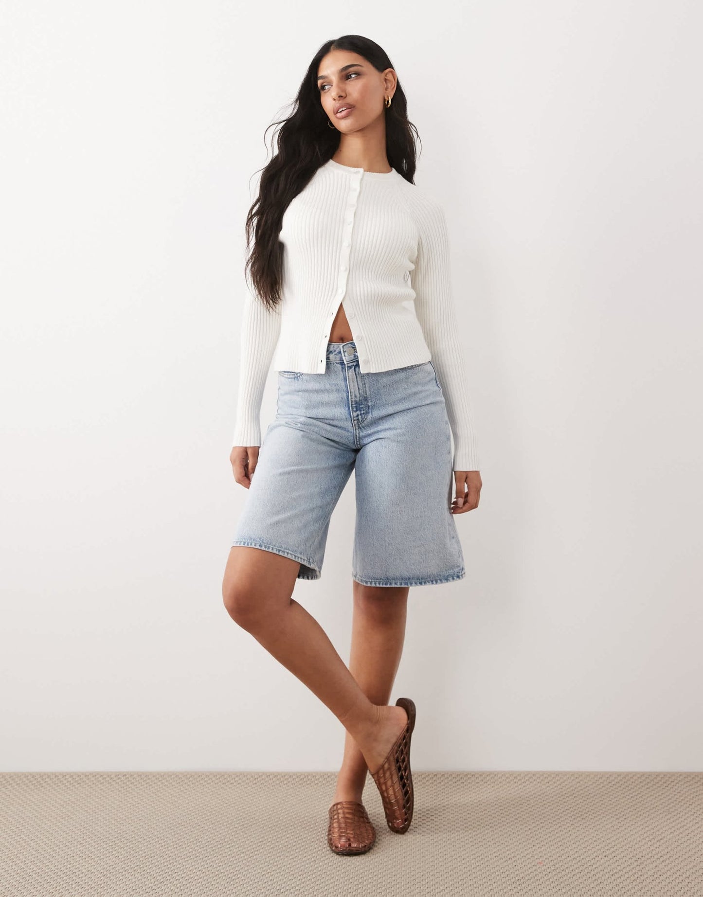 ASOS DESIGN fine knit structured cardigan in ecru - ASOS Sample Sale