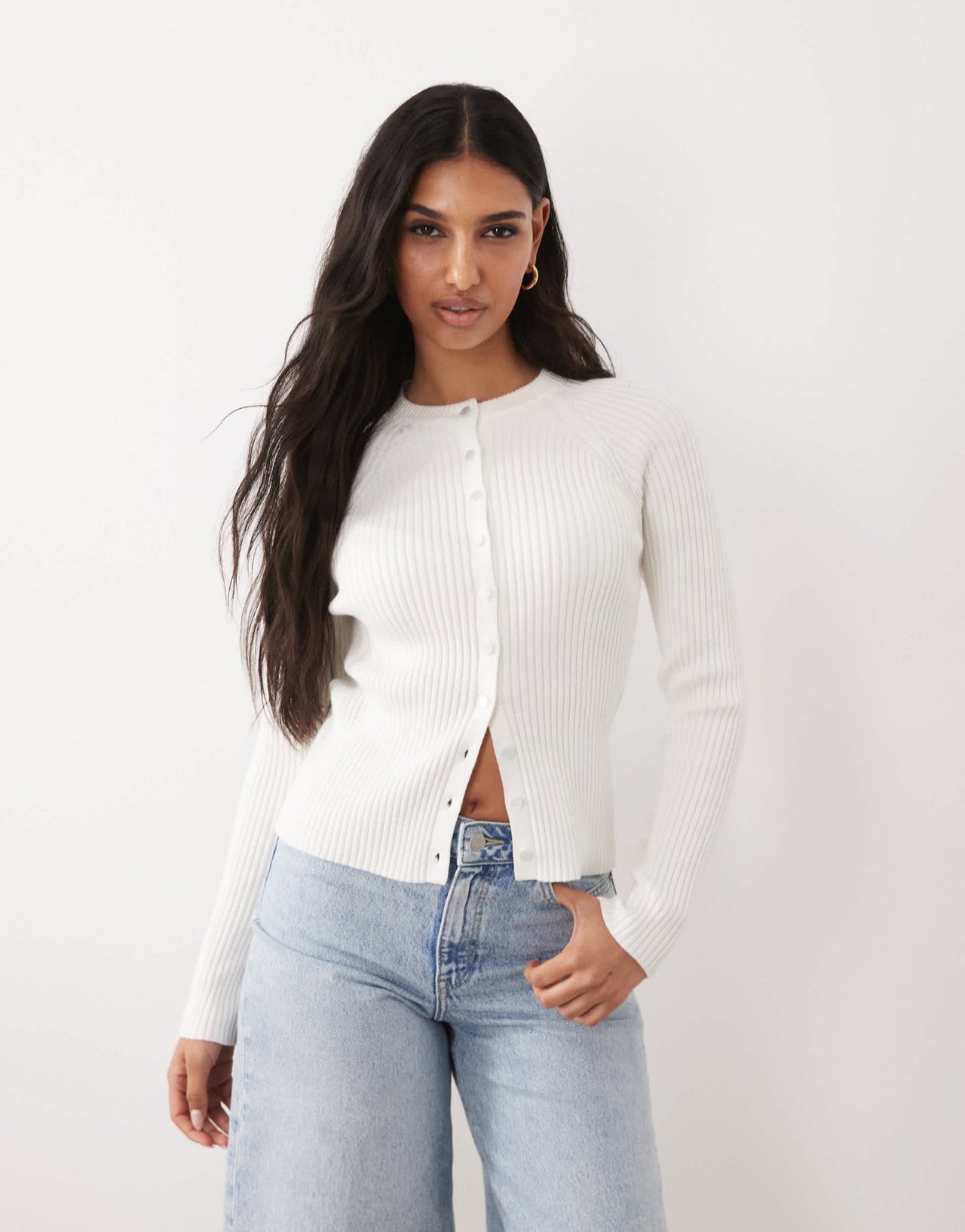 ASOS DESIGN fine knit structured cardigan in ecru - ASOS Sample Sale