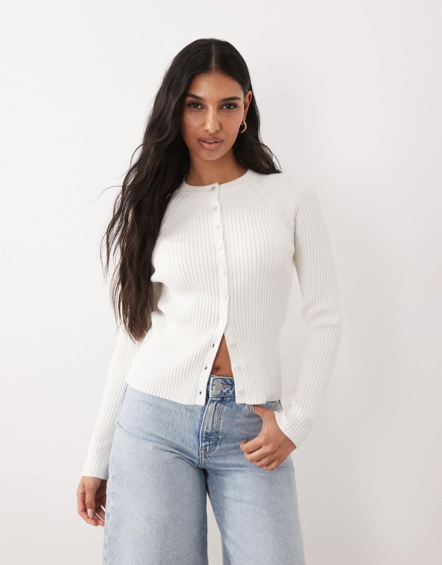 ASOS DESIGN fine knit structured cardigan in ecru - ASOS Sample Sale